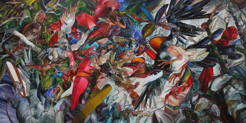 3. Las tentaciones de san Antonio . Óleo sobre tela (2011). 148 x 300 cm.