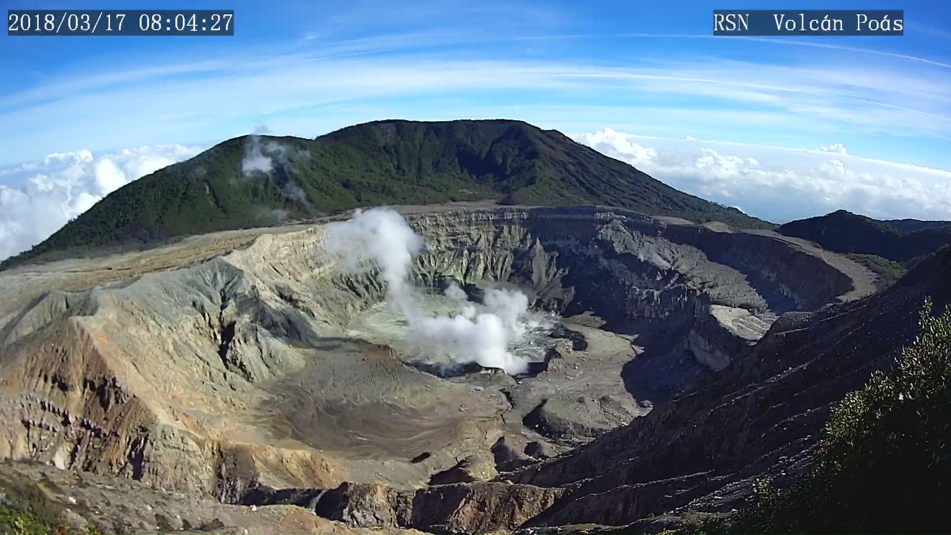 La salida de gases persiste en el Poás, pero se secó totalmente la laguna que se había recuperado en enero. Foto: RSN
