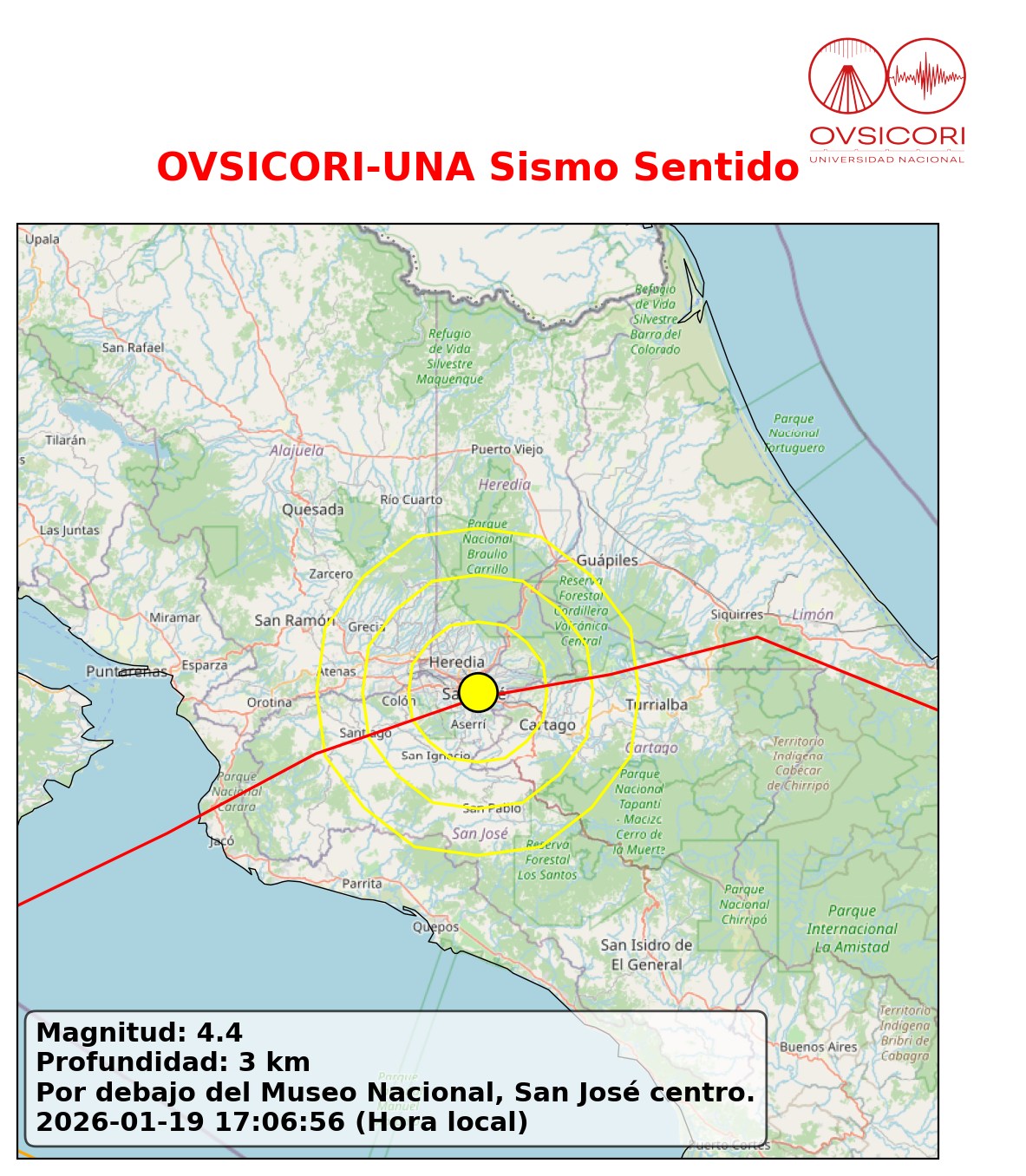 Esta es la publicación del Ovsicori sobre el sismo sentido la tarde de este lunes.