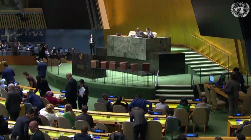 La elección se realizó de forma secreta en la sede de la ONU en Nueva York, la mañana de este jueves. Votaron todos los países que integran la Asamblea General de Naciones Unidas. Foto: captura de pantalla de la transmisión en directo de la ONU.