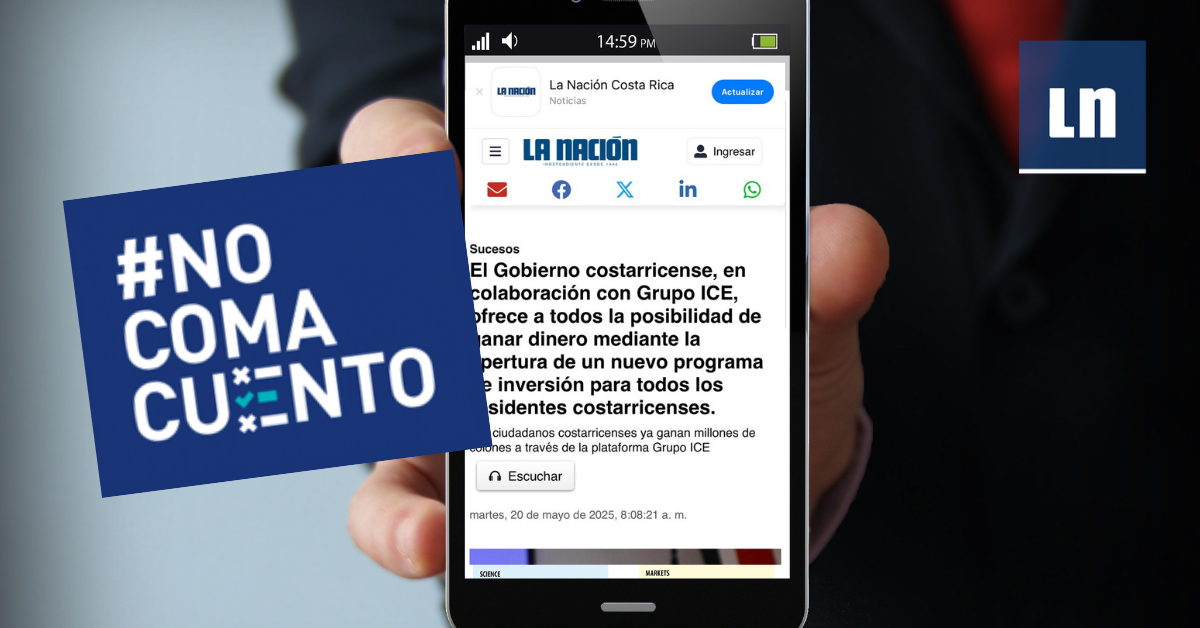 Esta es la publicación falsa, que utiliza el logo de La Nación, y circula en redes sociales para redirigir a los usuarios a un sitio de estafas.