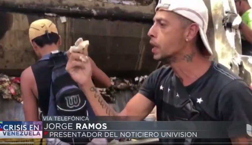 Robert Jesús Guerrero: El hombre que comió basura y causó la furia de Nicolás Maduro frente a Jorge Ramos de Univisión. Foto Captura de video