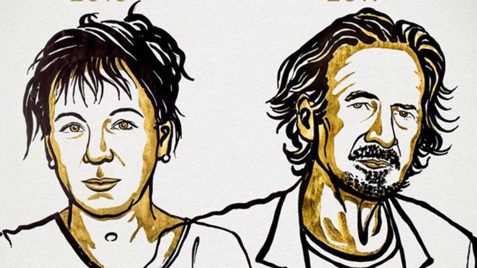 Los escritores Olga Tokarczuk y Peter Handke ganan el Nobel de Literatura del 2018 y del 2019. Foto: Academia Sueca