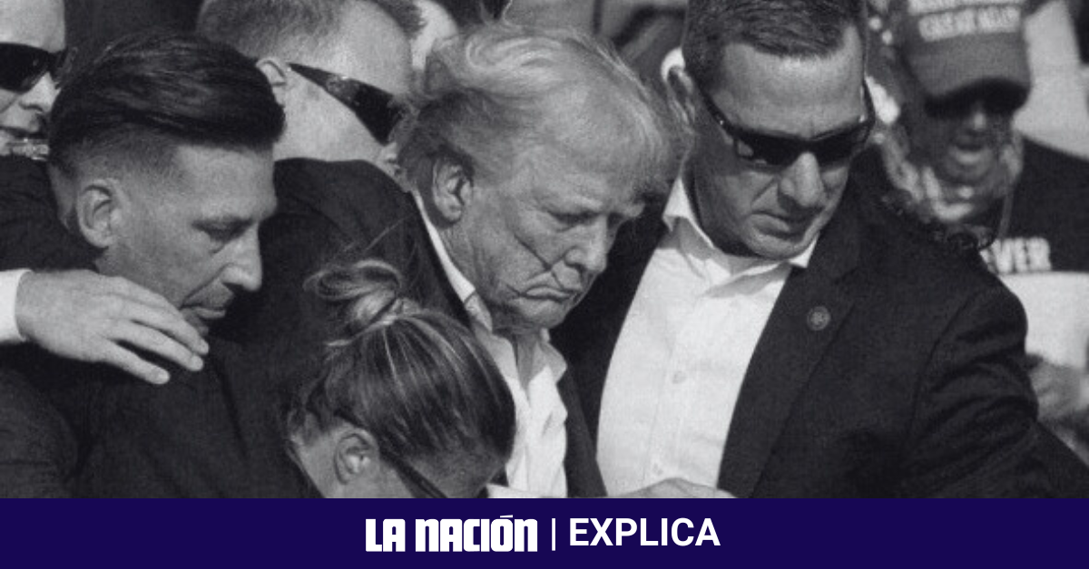 Donald Trump, candidato republicano para las elecciones presidenciales en Estados Unidos, tuvo que ser evacuado de un mitin político en Pensilvania ante un intento de asesinarlo. Foto: AFP