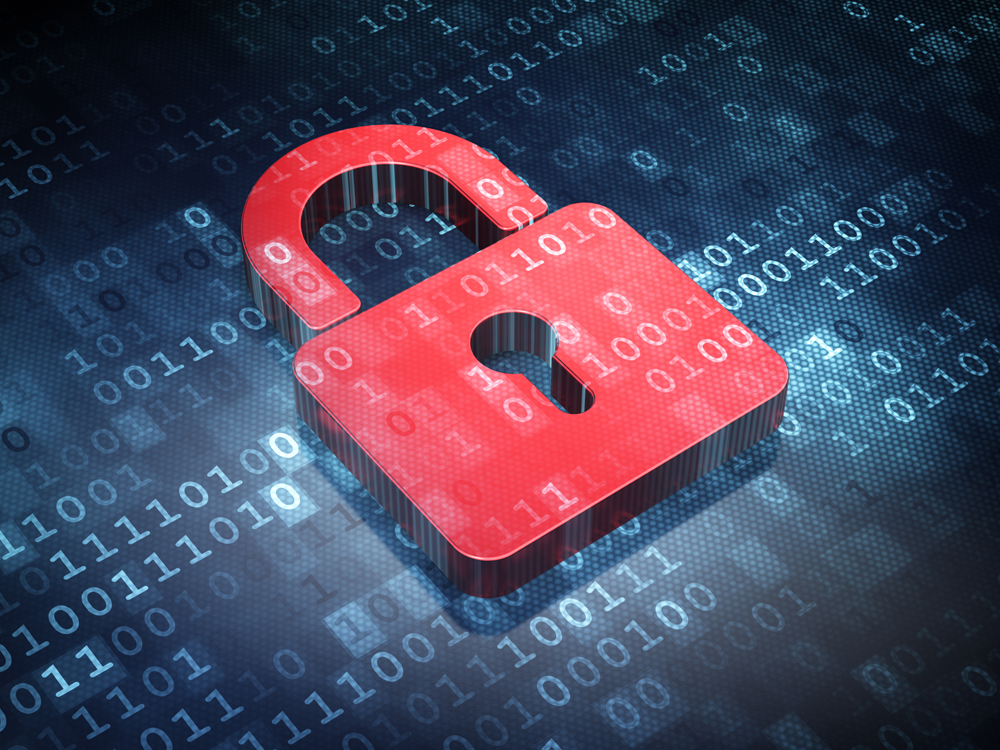 Information concept: Red Closed Padlock on digital background, 3d render