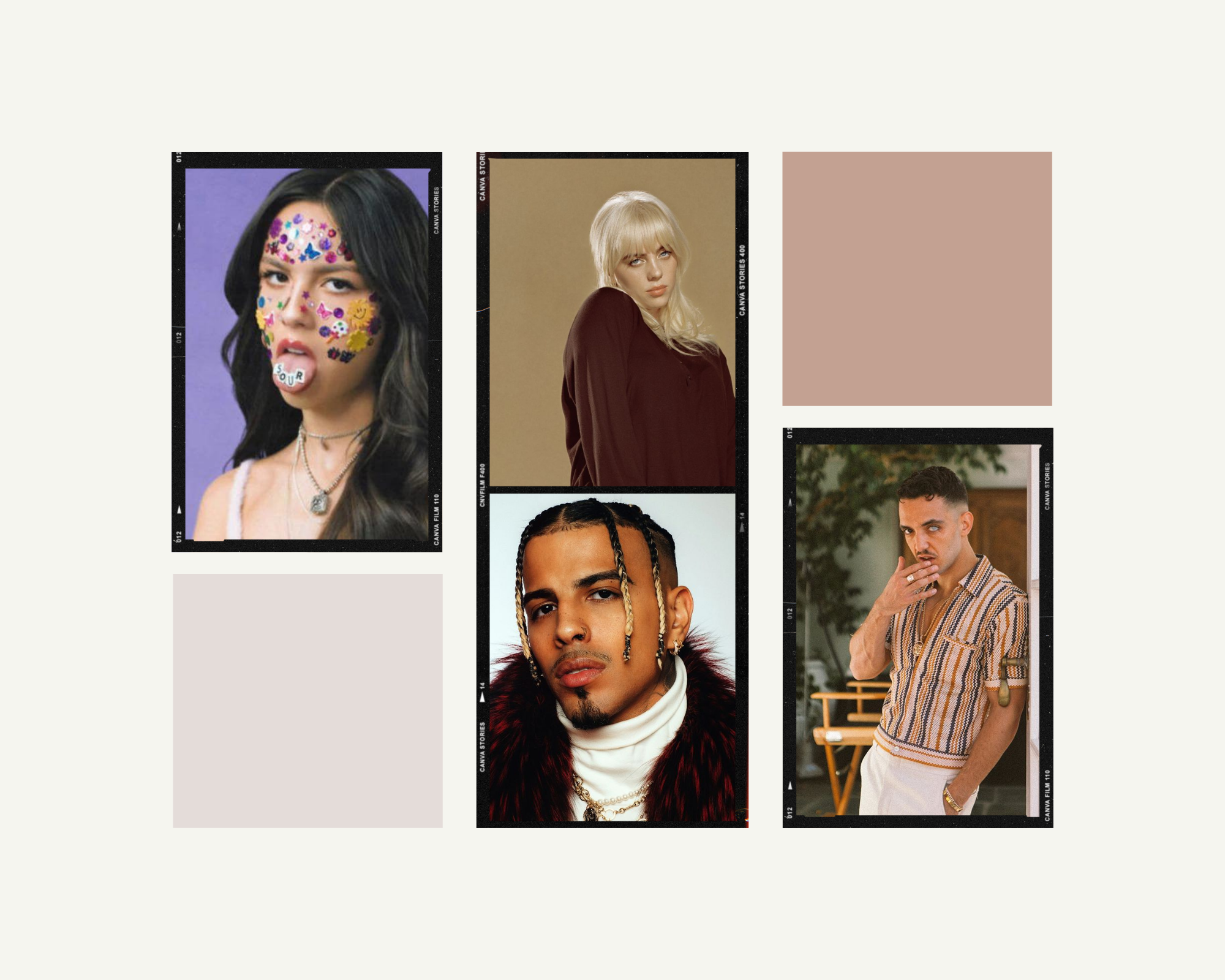 La música del 2021: Olivia Rodrigo, Billie Eilish, Rauw Alejandro y C. Tangana sonaron incesantemente. Foto: diseño propio