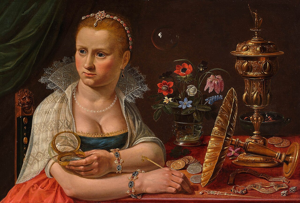 Posible autorretrato de Clara Peeters, al estilo vanitas, hacia 1610.