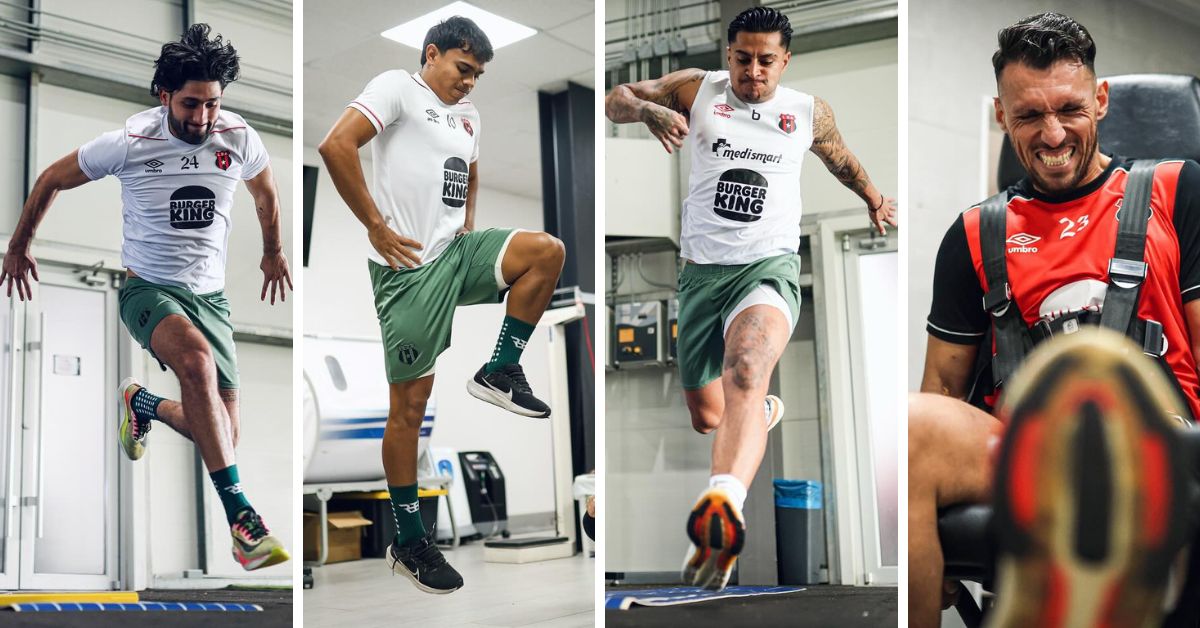 Aarón Salazar, Aarón Suárez, Rónald Matarrita y Washington Ortega efectúan una serie de pruebas en la pretemporada de Liga Deportiva Alajuelense.