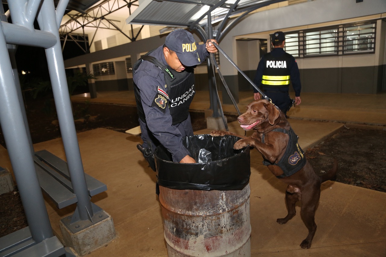 12/05/2019 perros policías hacen revisiones en centros educativos para buscar drogas y armas. Foto: MSP.