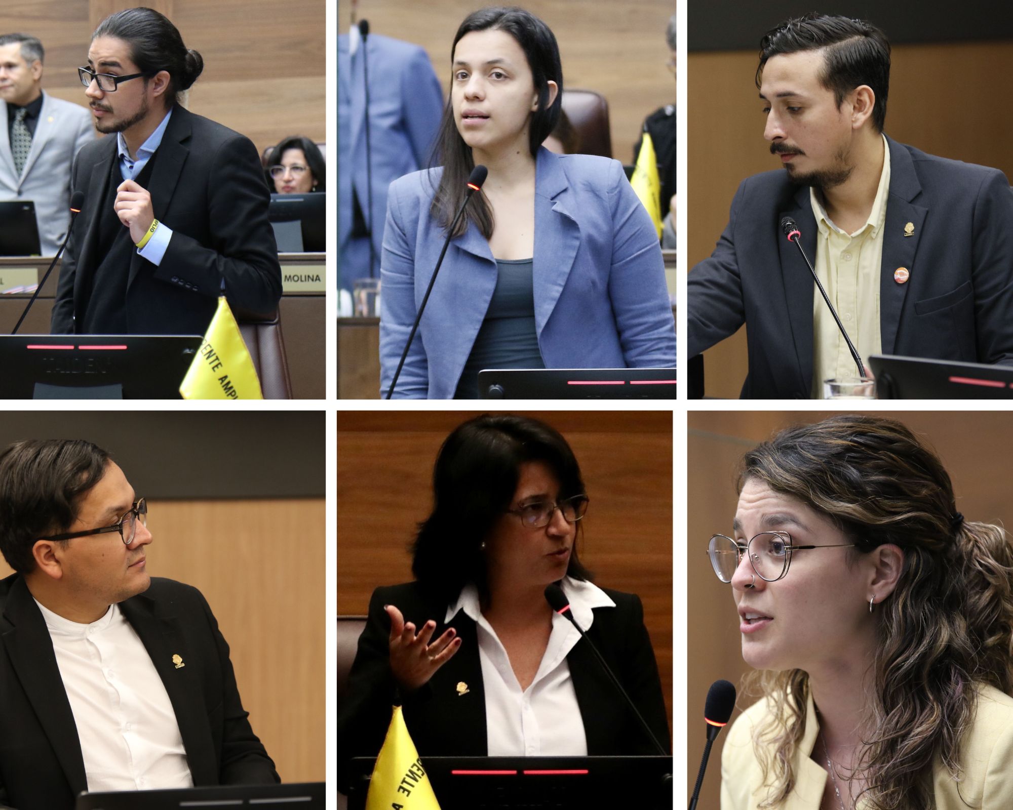 08/12/2022. La bancada del FA la integran, de iezquierda a derecha y de arriba hacia abajo, Jonathan Acuña y Sofía Guillén, jefe y subjefa; Ariel Robles, Antonio Ortega, Rocío Alfaro y Priscila Vindas.