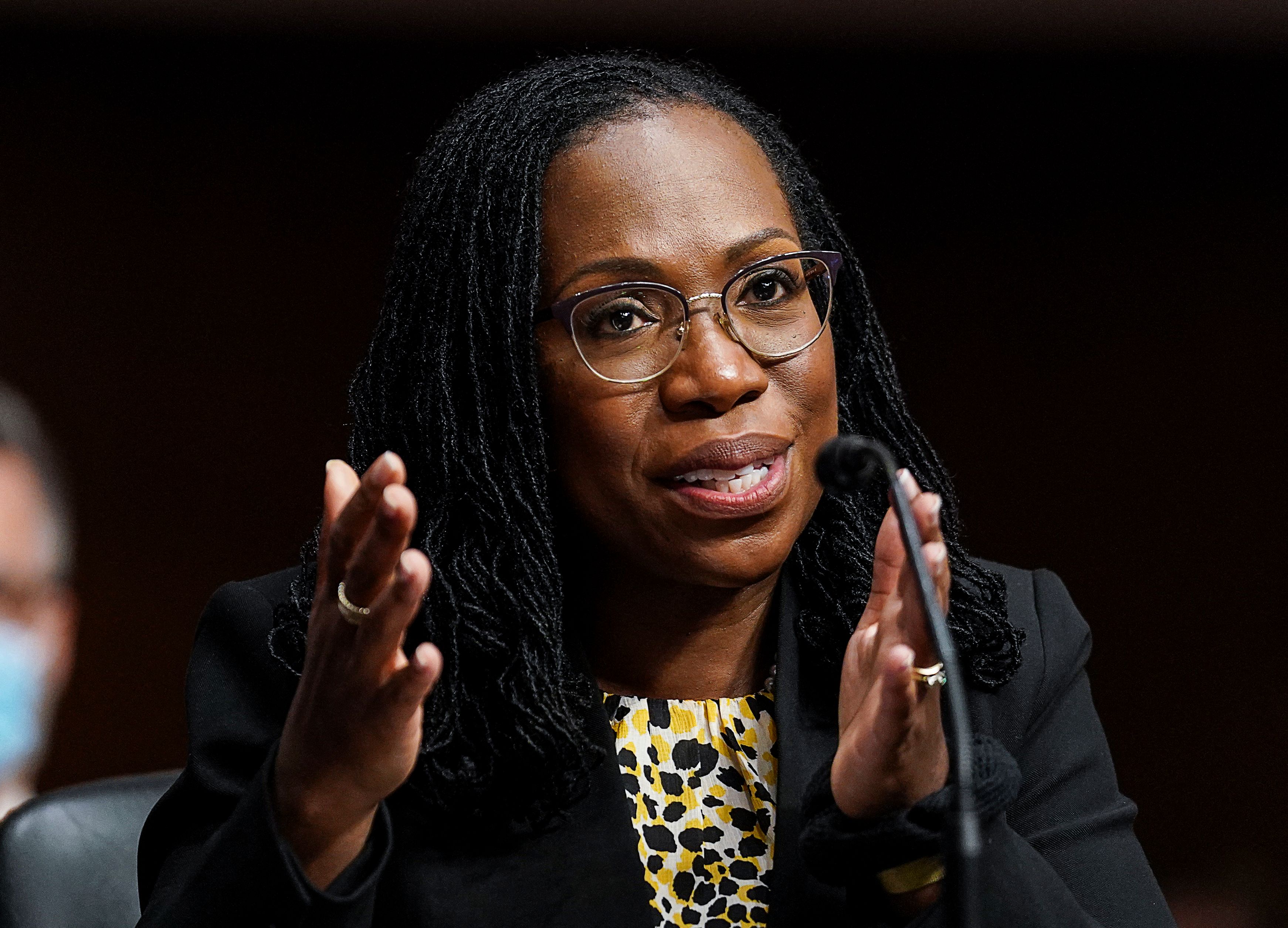 (FILES) In this file photo taken on April 28, 2021, Ketanji Brown Jackson, nominee to be US Circuit Judge for the District of Columbia, testifies during her Senate Judiciary Committee confirmation hearing in Washington, DC. - President Joe Biden is set to pick Kentanji Brown Jackson as the first Black woman in US history to serve on the nation's highest court, media reported on February 25, 2022. (Photo by KEVIN LAMARQUE / POOL / AFP)