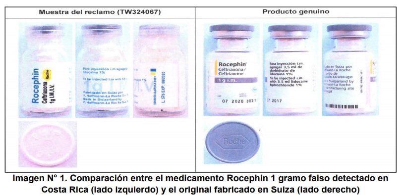 Roche notificó el caso tanto al Ministerio de Salud de Costa Rica como a la autoridad de medicamentos en Nicaragua y brindó una imagen como referencia.