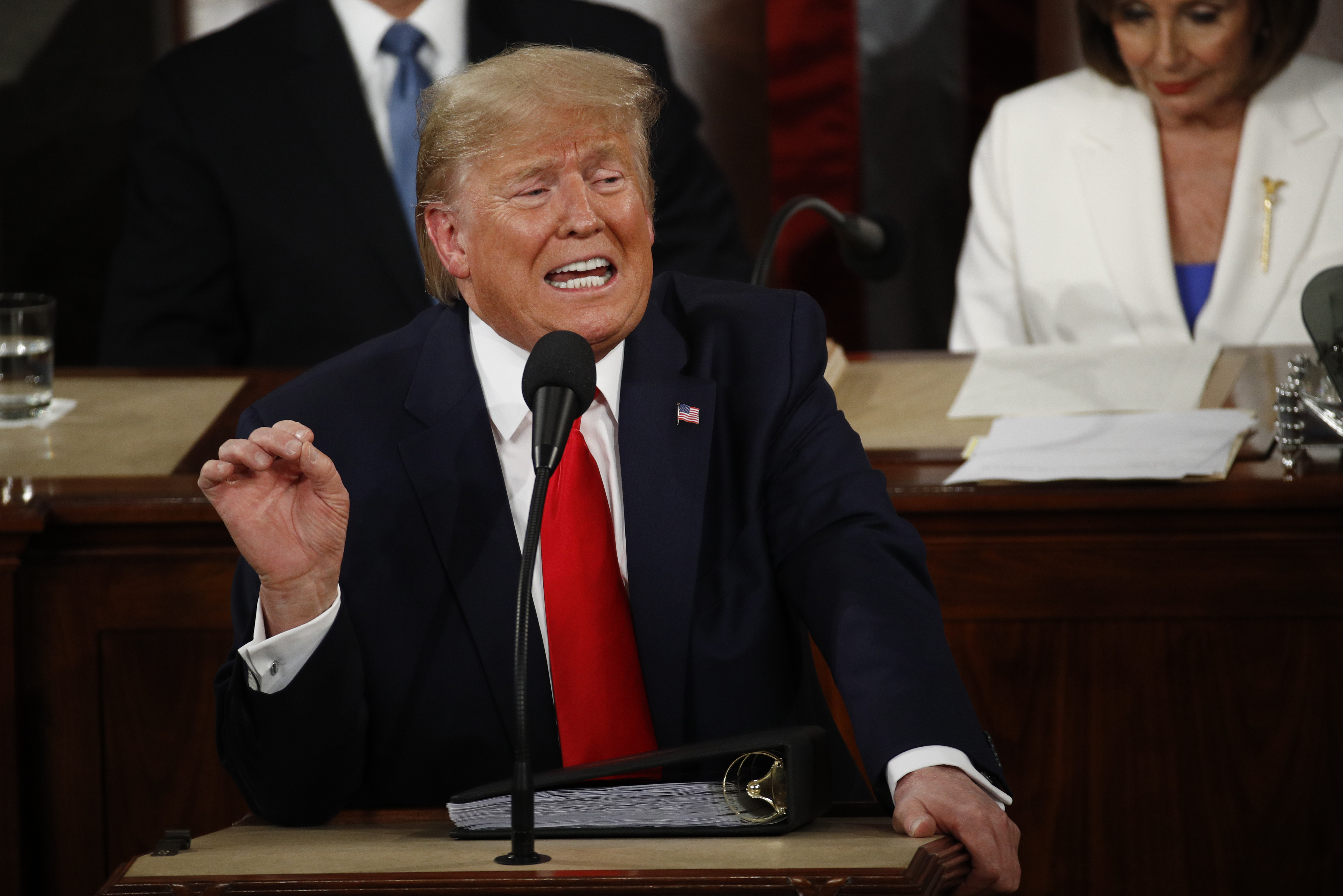 President Donald Trump delivers his State of the Union address to a joint session of Congress on Capitol Hill in Washington, Tuesday, Feb. 4, 2020. (AP Photo/Patrick Semansky)