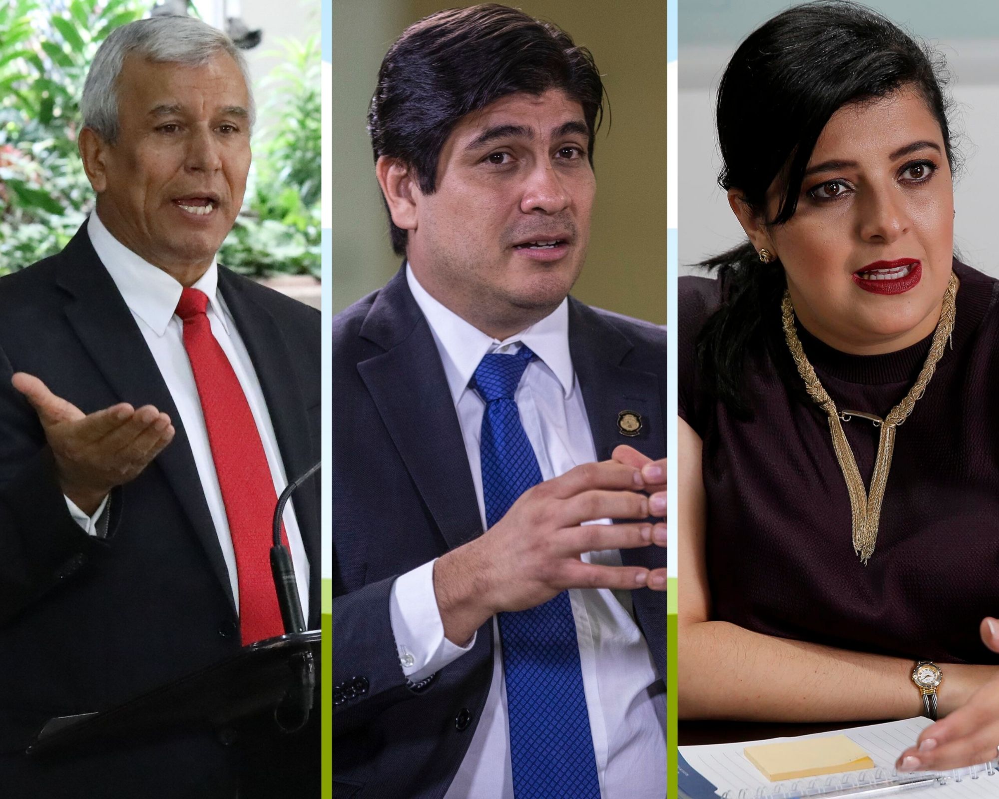 El ministro de la Presidencia, Víctor Morales Mora; el presidente de la República, Carlos Alvarado; y la ministra de Mideplán, Pilar Garrido.