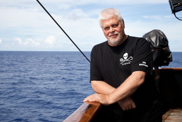 This undated handout picture taken by Tim Watters and released courtesy of the Sea Shepherd Conservation Society on December 5, 2012 shows militant conservationist Paul Watson posing on board the Sea Shepherd vessel the 'Steve Irwin' whilst at sea. Watson, who is wanted by Interpol, has confirmed he is back onboard a Sea Shepherd vessel and ready to confront Japanese whalers. "The deck of the Steve Irwin is again under my feet," Watson said late December 4, 2012. ----EDITORS NOTE ----RESTRICTED TO EDITORIAL USE MANDATORY CREDIT "AFP PHOTO / SEA SHEPHERD / TIM WATTERS" NO MARKETING - NO ADVERTISING CAMPAIGNS - DISTRIBUTED AS A SERVICE TO CLIENTS