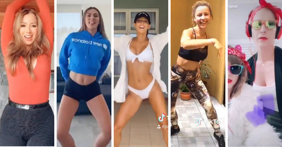 Elena Correa, Karina Ramos, Johanna Solano, Nadia Aldana y Viviana Calderón no se resistieron a la creativa moda de TikTok. Foto: Capturas de pantalla.