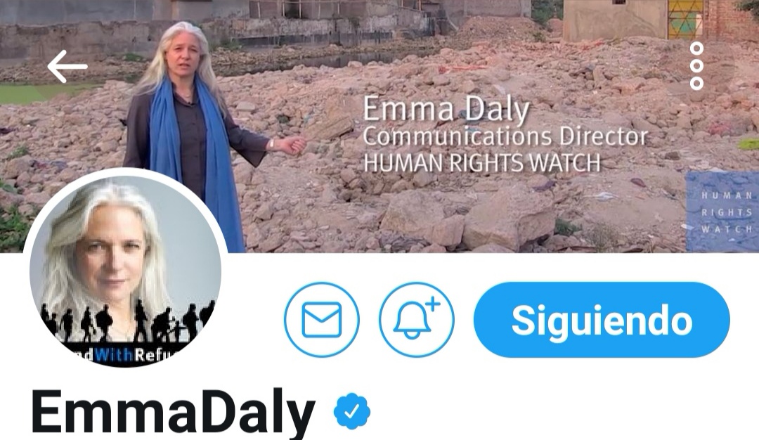 Emma Daly, directora de Human Rights Wacht, publicó en su Twitter que esa no era la forma en que deseaba aparecer en una noticia.