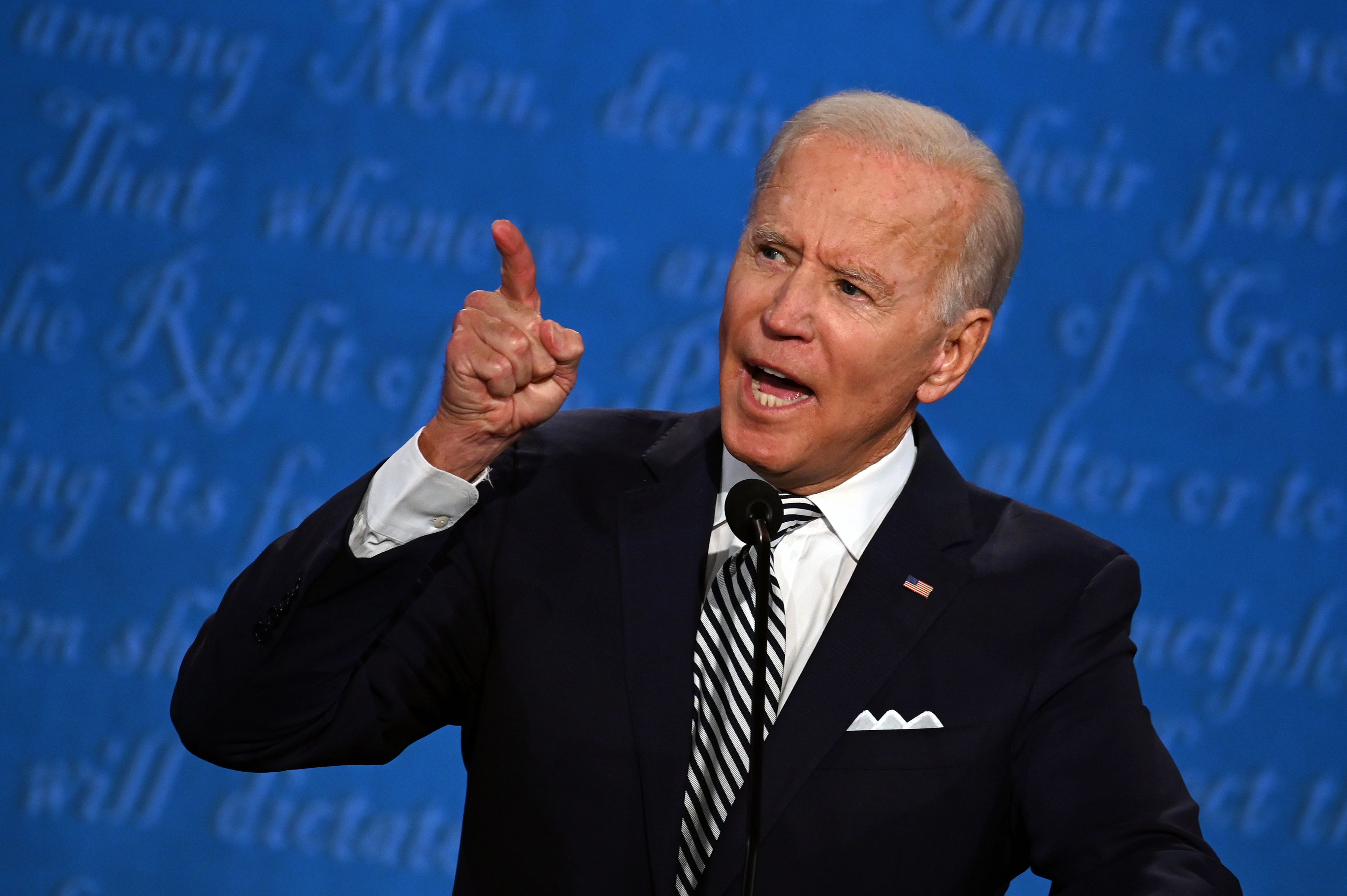 TOPSHOT - Democratic Presidential candidate and former US Vice President Joe Biden speaks during the first presidential debate at the Case Western Reserve University and Cleveland Clinic in Cleveland, Ohio on September 29, 2020. (Photo by JIM WATSON / AFP)