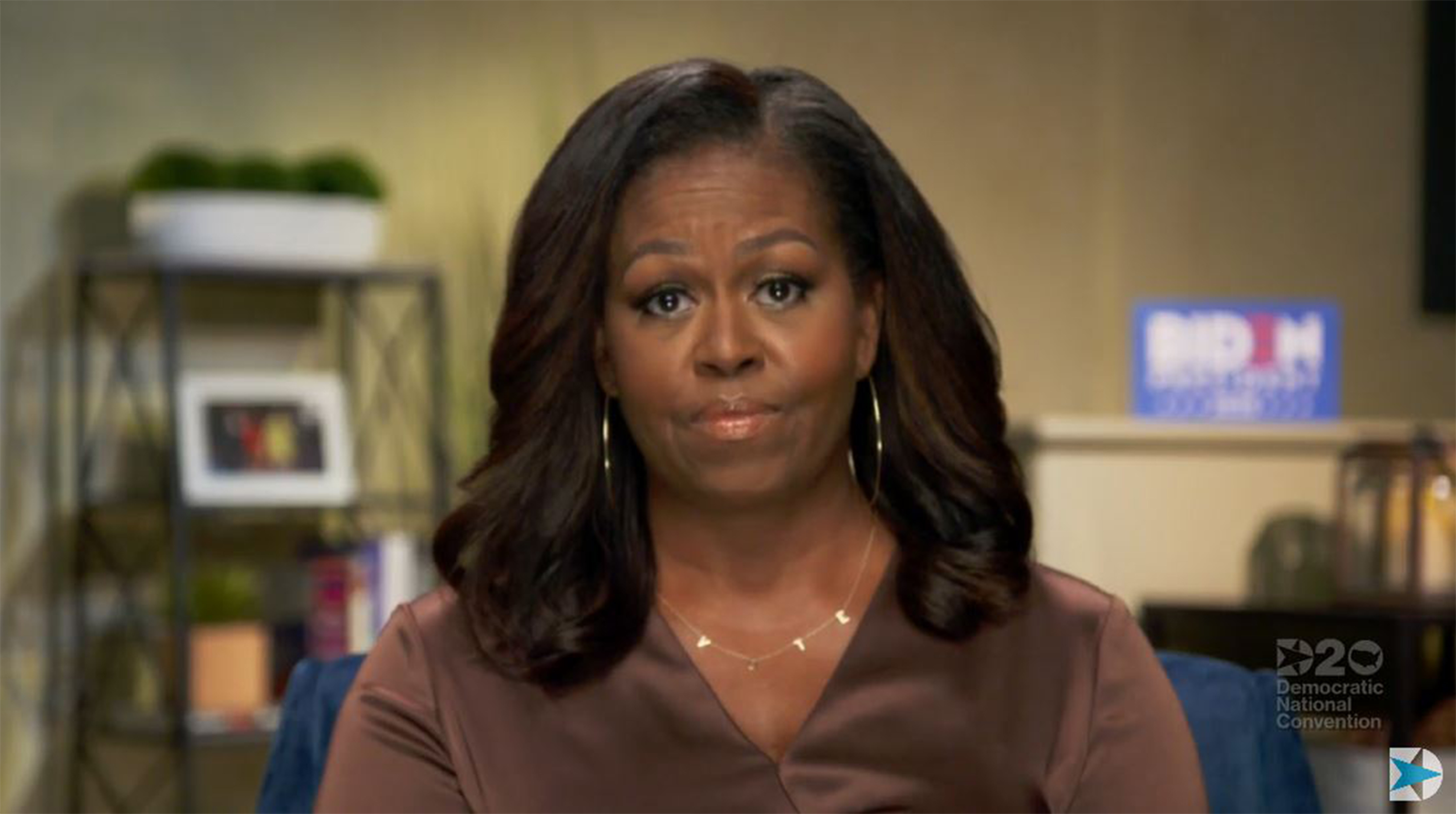This image grab made on August 17, 2020 from the online broadcast of the Democratic National Convention, being held virtually amid the novel coronavirus pandemic, shows former First Lady Michelle Obama speaking during the opening night of the convention. - America's political convention season begins tonight with former first lady Michelle Obama addressing the Democrats' now-virtual gathering set to anoint Joe Biden, as President Donald Trump defies coronavirus concerns to rally supporters in battleground Wisconsin. (Photo by - / DEMOCRATIC NATIONAL CONVENTION / AFP) / RESTRICTED TO EDITORIAL USE - MANDATORY CREDIT "AFP PHOTO / DEMOCRATIC NATIONAL CONVENTION " - NO MARKETING - NO ADVERTISING CAMPAIGNS - DISTRIBUTED AS A SERVICE TO CLIENTS