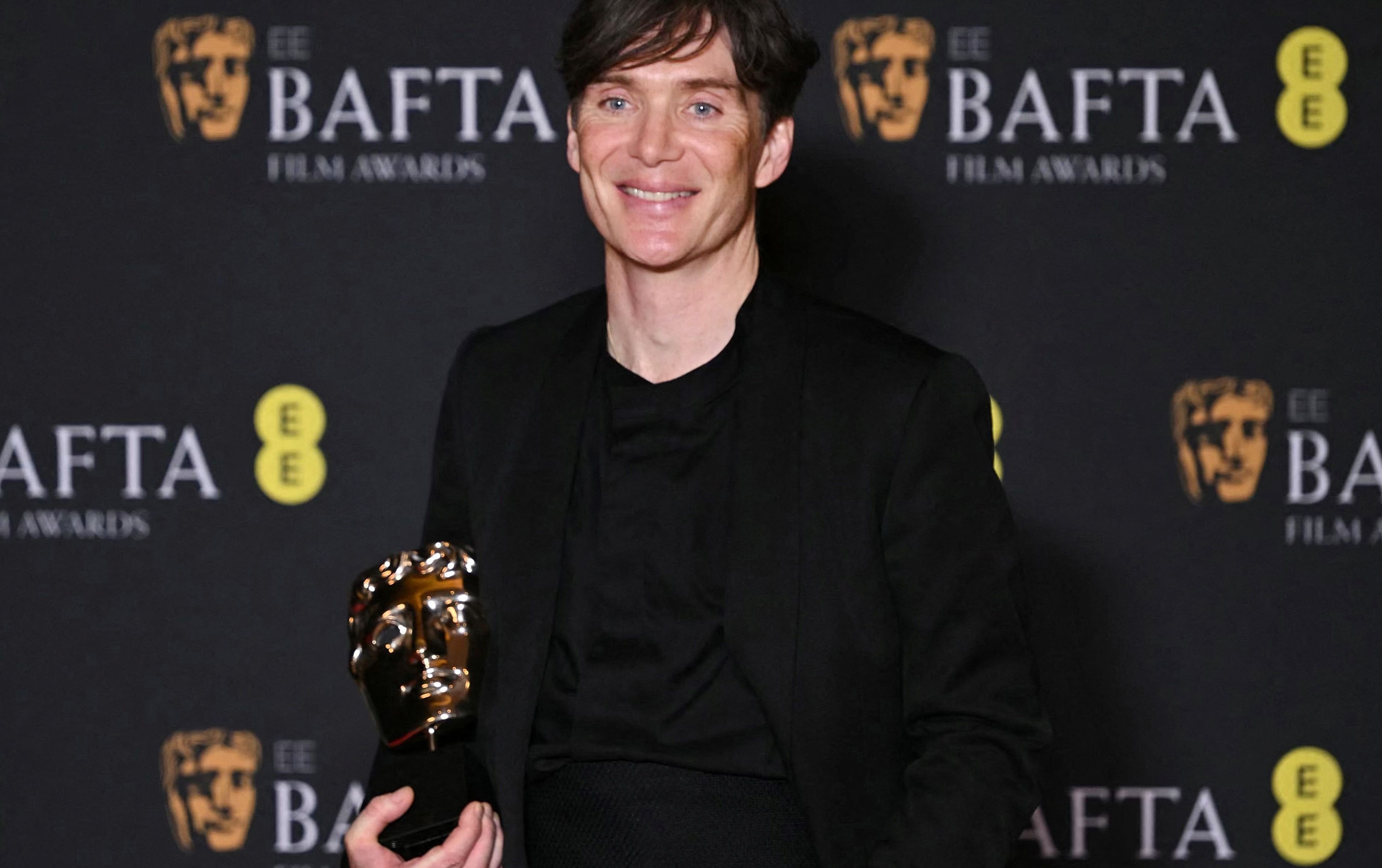 Irish actor Cillian Murphy poses with the award for Best leading actor for his role in "Oppenheimer" during the BAFTA British Academy Film Awards ceremony at the Royal Festival Hall, Southbank Centrer, in London, on February 18, 2024. (Photo by JUSTIN TALLIS / AFP)