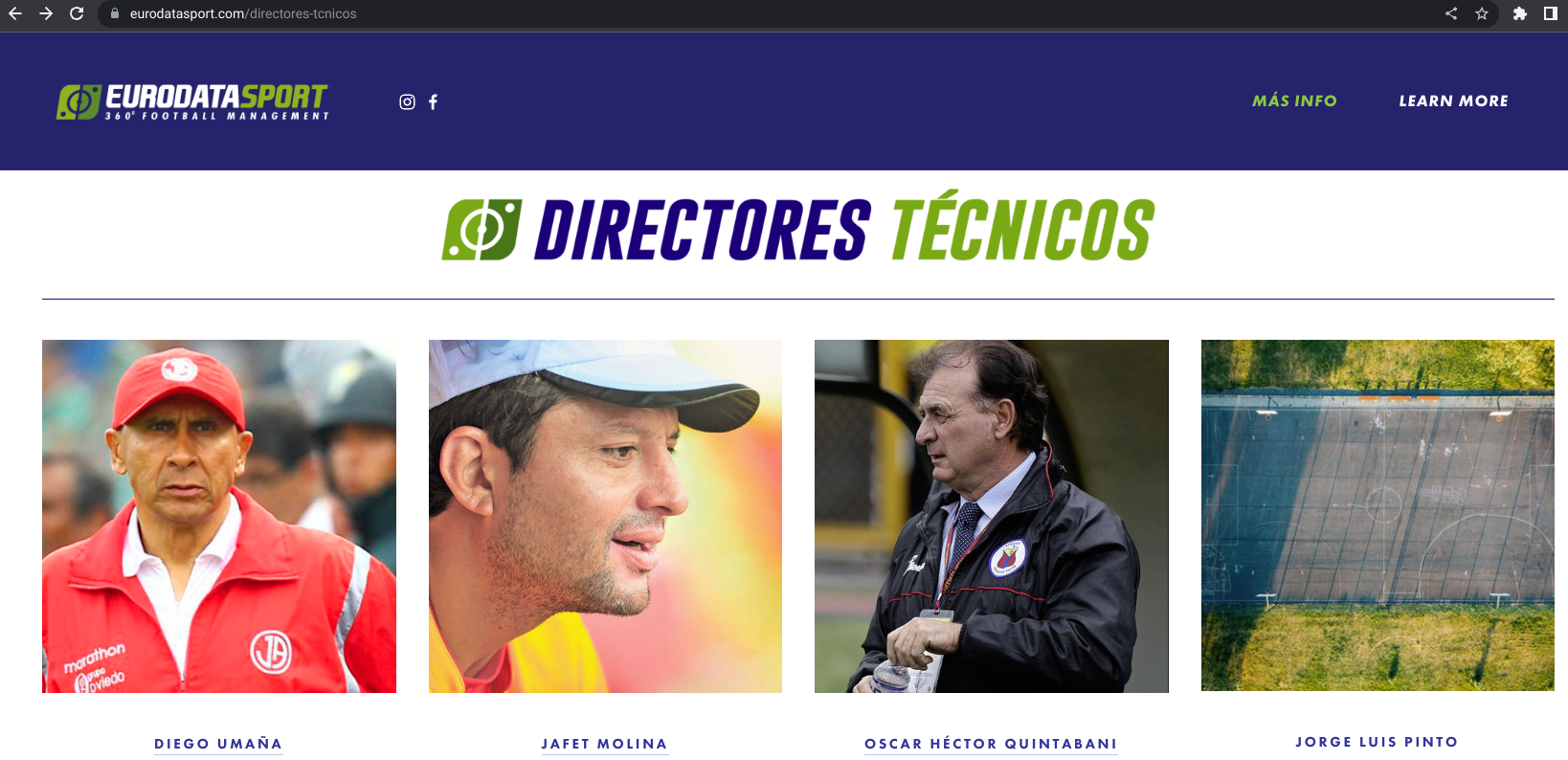 Eurodata Sports, empresa de la familia del representante de Luis Fernando Suárez, expone la hoja de vida de Jafet Soto. FOTO: Captura del sitio web.