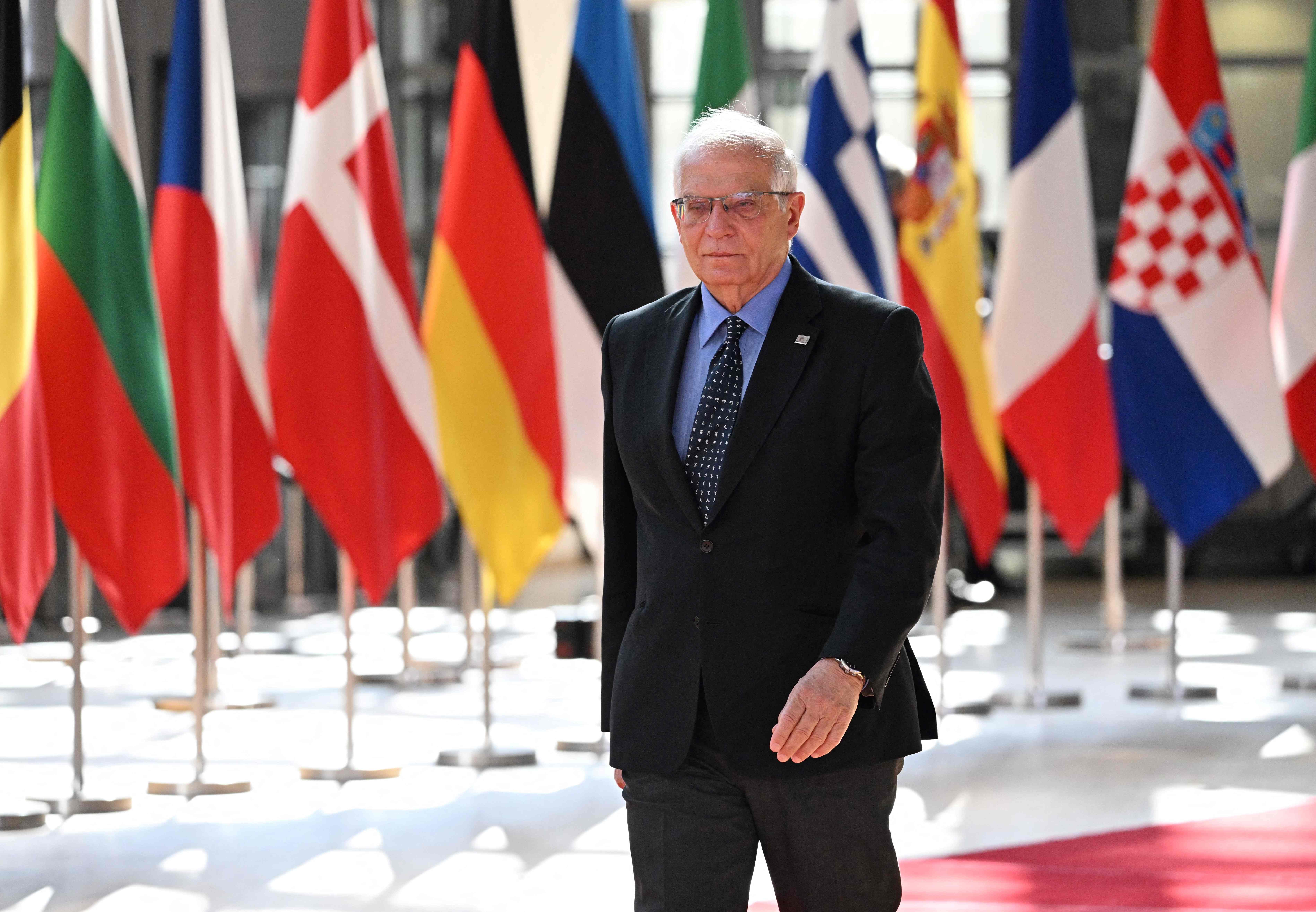 High Representative of the European Union for Foreign Affairs and Security Policy Josep Borrell arrives ahead of EU leaders extraordinary meeting to discuss Ukraine, defence and energy in Brussels, on May 31, 2022. (Photo by Emmanuel DUNAND / AFP)
