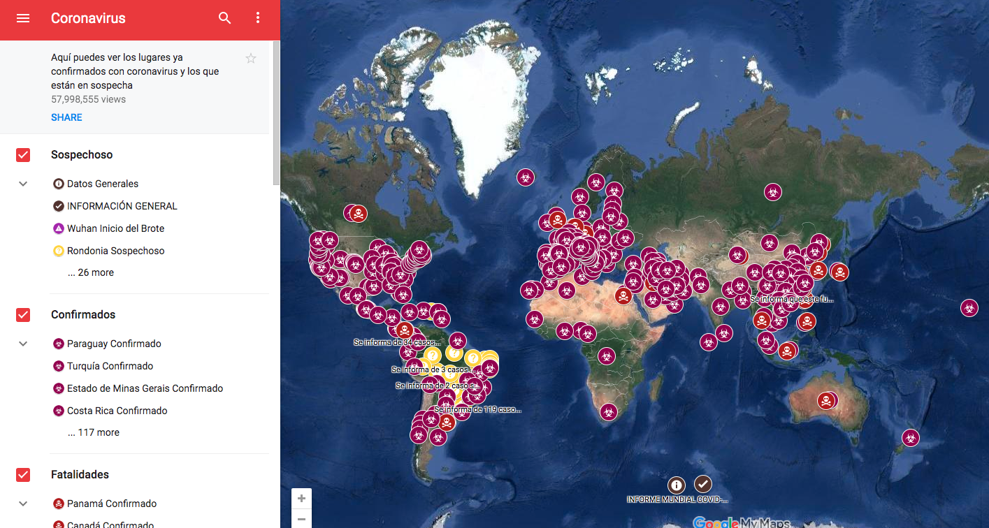 Mapa de Google sobre el coronavirus