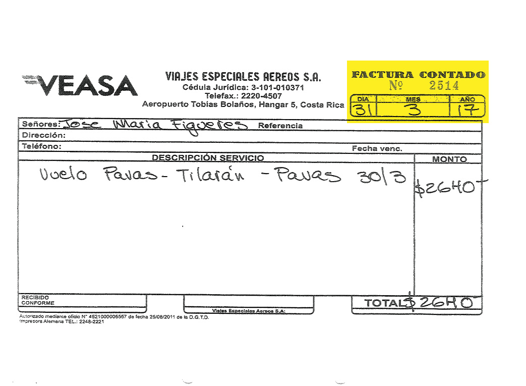 La segunda factura de Figueres se emitió el 31 de marzo, con el número 2.514.