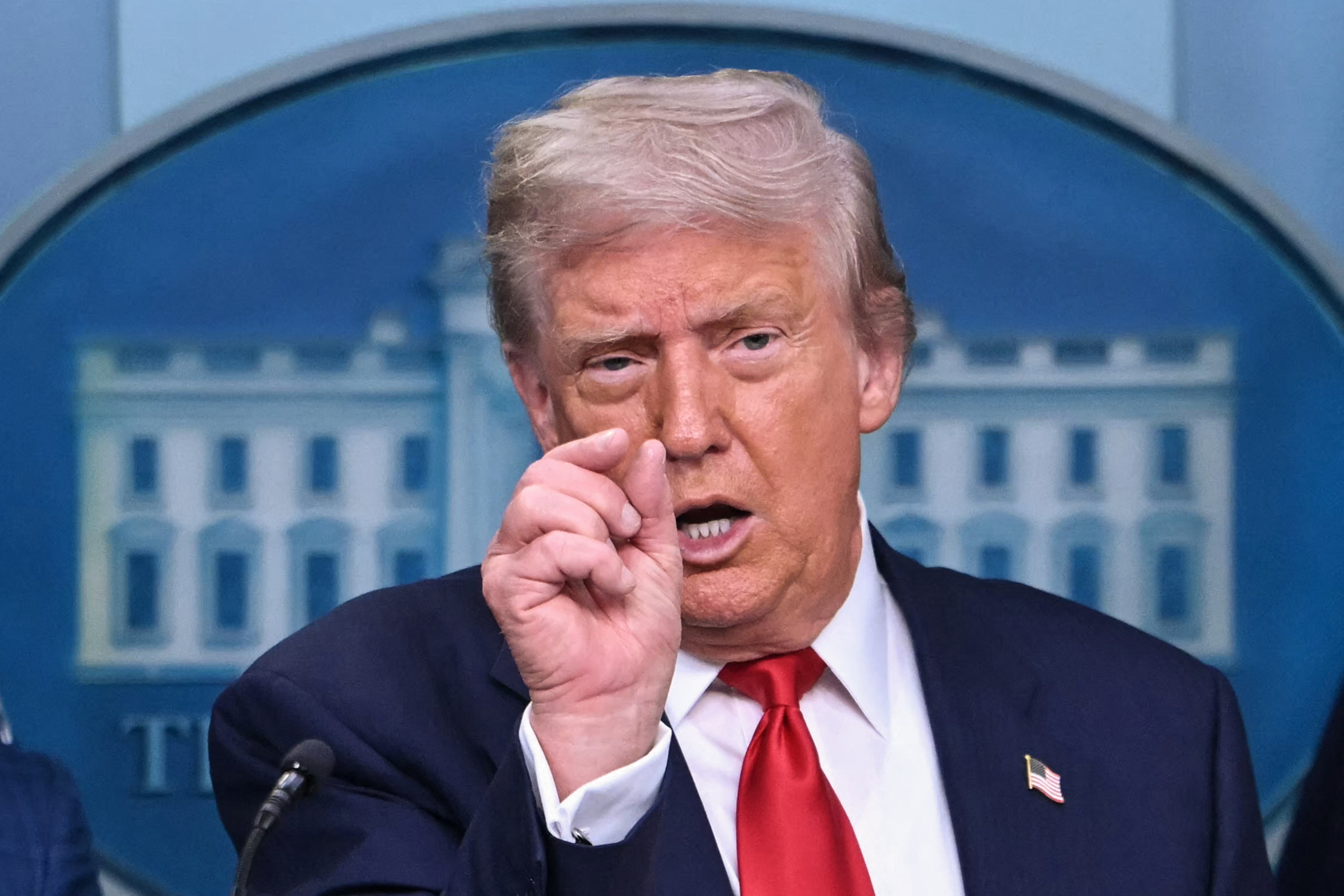 US President Donald Trump speaks during a news conference to discuss crime in Washington, DC, in the Brady Press Briefing Room at the White House in Washington, DC, on August 11, 2025. President Donald Trump announced Monday that he was deploying National Guard troops and putting the Washington police force under federal control to tackle crime in the US capital. "This is Liberation Day in DC, and we're going to take our capital back," Trump said at a White House press conference. (Photo by ANDREW CABALLERO-REYNOLDS / AFP)