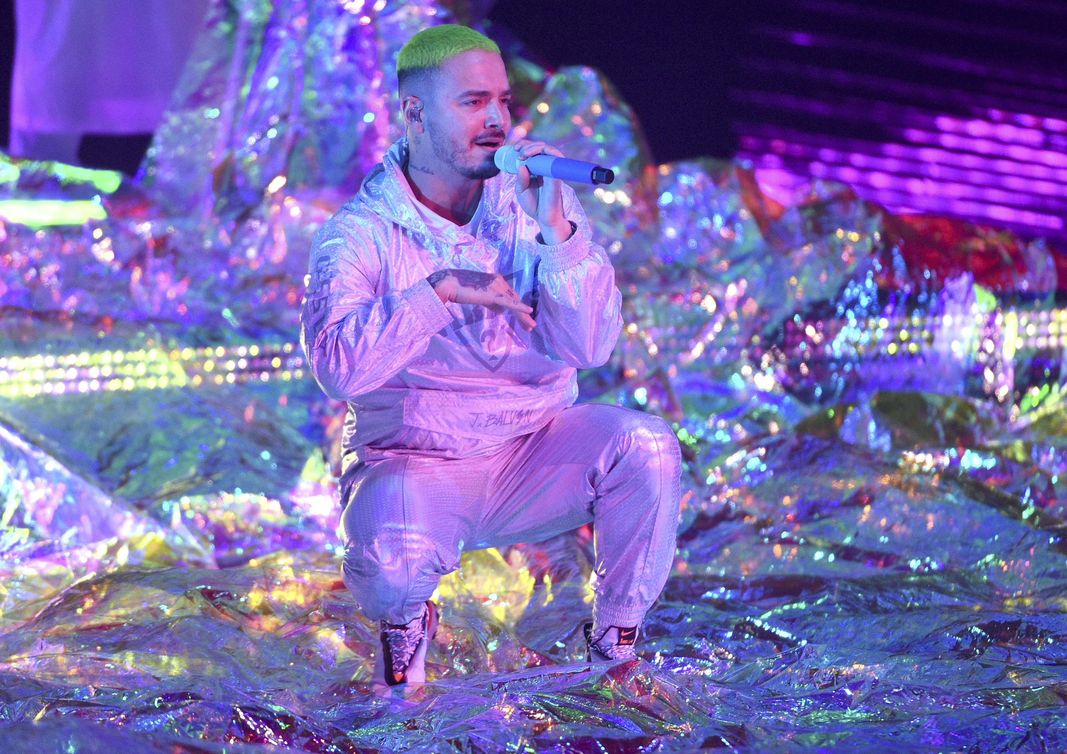 J Balvin performs at the Latin Grammy Awards on Thursday, Nov. 15, 2018, at the MGM Grand Garden Arena in Las Vegas. (Photo by Chris Pizzello/Invision/AP)