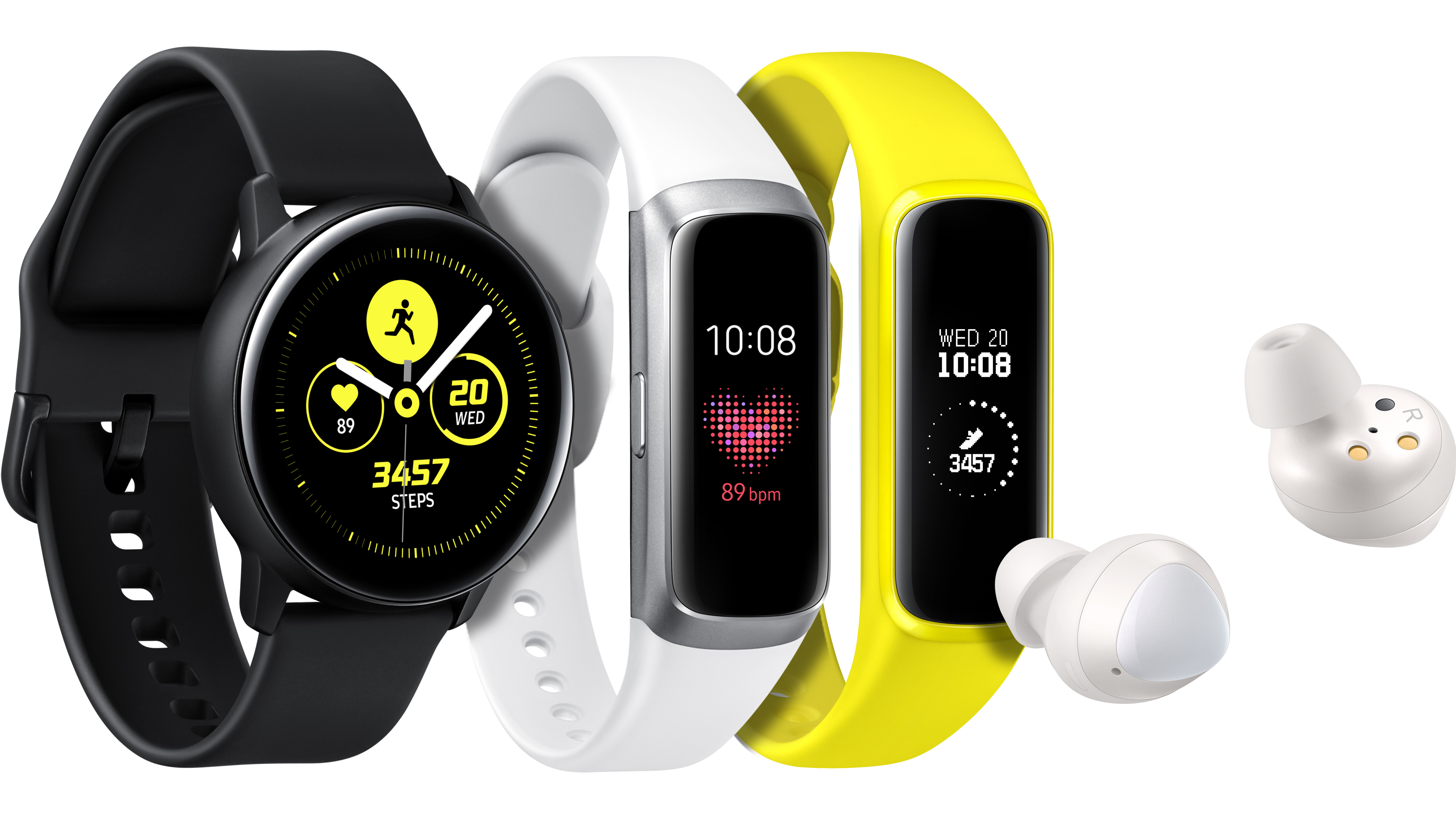 La línea de Galaxy Wearables se expande con los nuevos Galaxy Watch Active, Galaxy Fit y Galaxy Buds. (Foto: Samsung para LN)