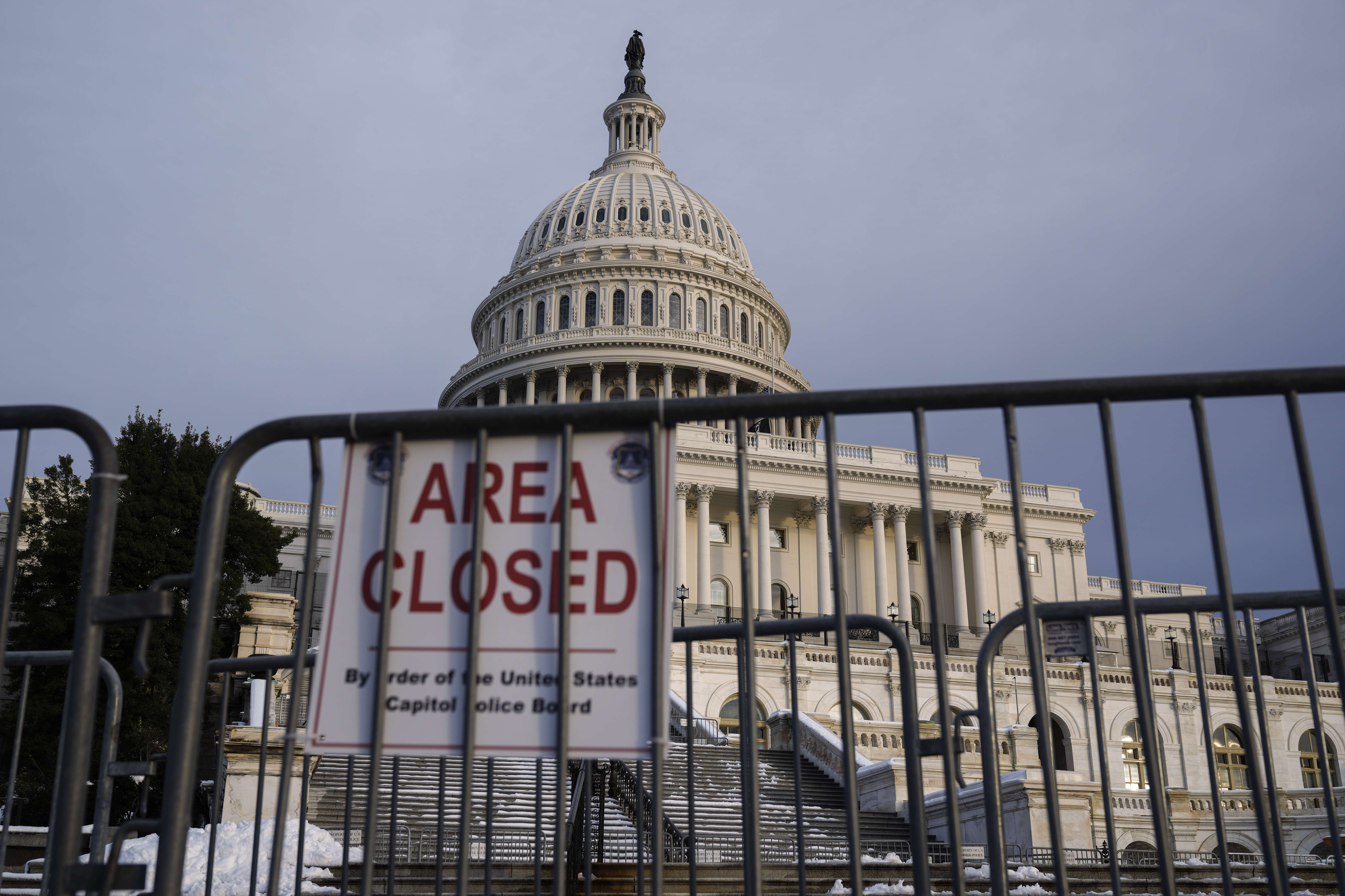WASHINGTON, DC - JANUARY 5: Security bike fences stand near the West Front of the U.S. Capitol on January 5, 2022 in Washington, DC. Congress is preparing to mark the one year anniversary of the January 6 Capitol riot on Thursday. Drew Angerer/Getty Images/AFP
== FOR NEWSPAPERS, INTERNET, TELCOS & TELEVISION USE ONLY ==