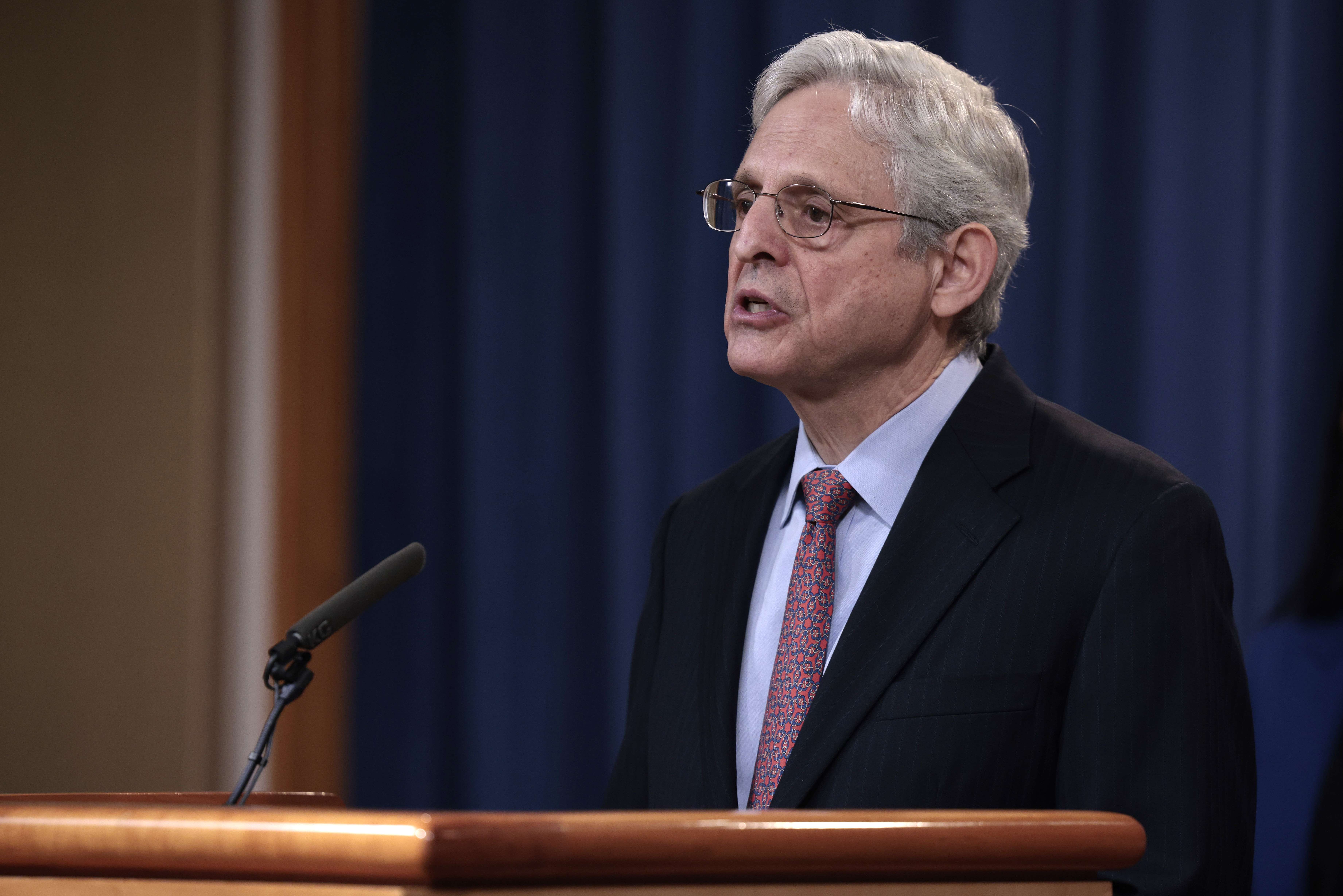 WASHINGTON, DC - DECEMBER 06: Attorney General Merrick B.�Garland�speaks at a press conference at the Department of Justice on December 06, 2021 in Washington, DC. Garland and Associate Attorney General Vanita Gupta held the press conference to announce that the Justice department was suing Texas over their recent redistricting which the department says violates the Voting Rights Act. Anna Moneymaker/Getty Images/AFP
== FOR NEWSPAPERS, INTERNET, TELCOS & TELEVISION USE ONLY ==