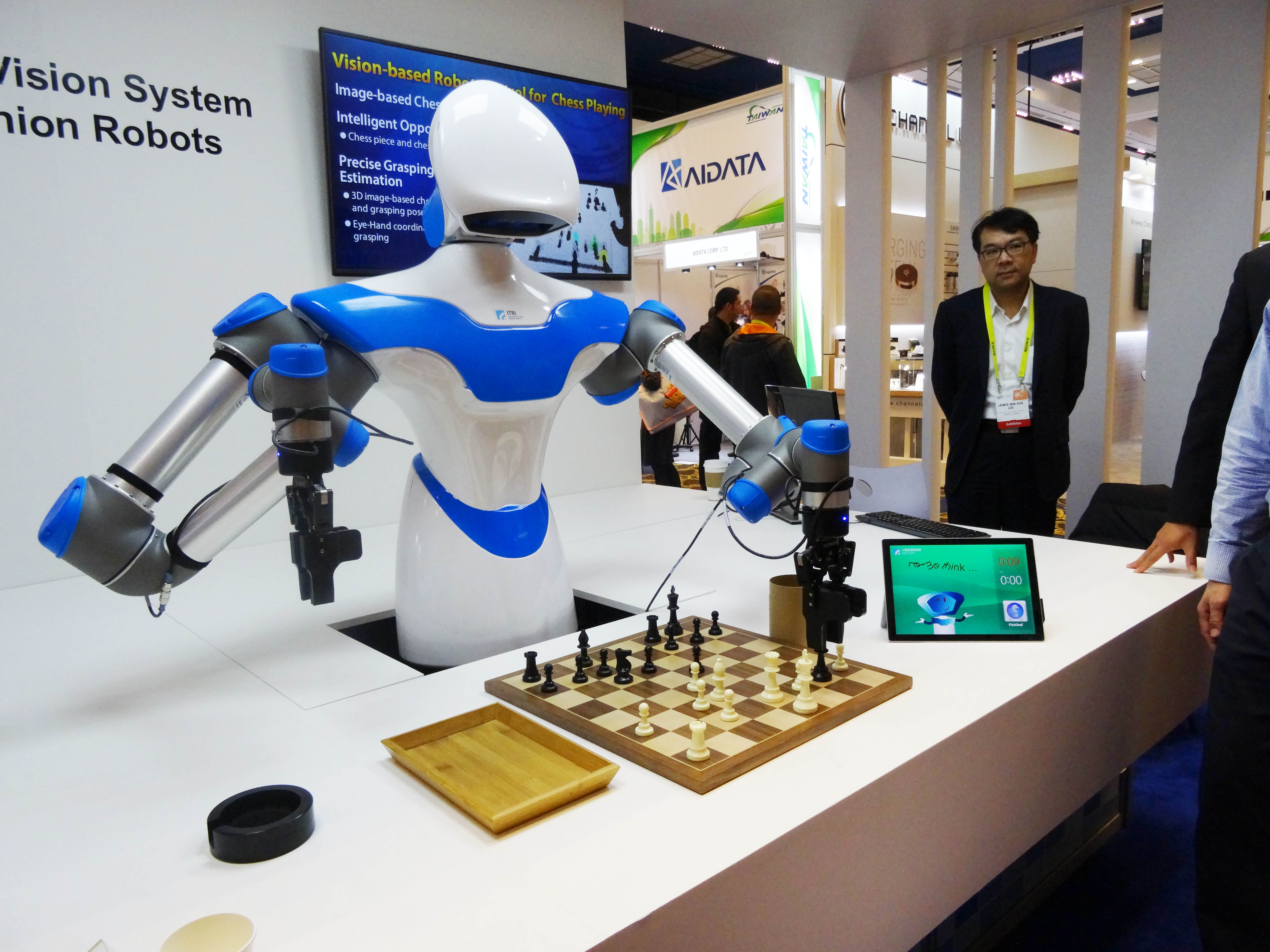 (FILES) This file photo taken on January 08, 2017 shows a robot developed by Taiwan engineers moving chess pieces on a board against an opponent at the 2017 Consumer Electronic Show (CES) in Las Vegas, Nevada.
Giving gadgets brains will be a hot theme at the Consumer Electronics Show set to open in Las Vegas, with device makers big and small touting hardware with "smarts." Whether it's a doorbell or refrigerator, a TV set or a toothbrush, chances are it will be connected to digital assistants powered by artificial intelligence aiming to anticipate needs or desires. One of the largest trade shows in the world, the January 9-12 CES will attract some 170,000 visitors and 3,900 exhibitors from 150 countries and will showcase innovations in computers, gaming, robotics, vehicle technology, virtual and augmented reality and more.
/ AFP PHOTO / Rob Lever