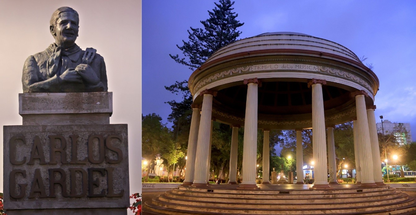 El busto de Carlos Gardel se encuentra en San José en las inmediaciones de la Cancillería y el Templo de la Música se ubica en el Parque Morazán.