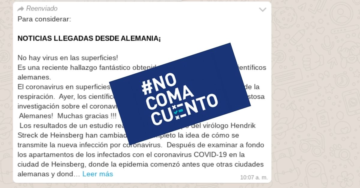 El supuesto hallazgo reciente se refiere, en realidad, a declaraciones que dio el virólogo Hendrick Streeck hace siete meses, las cuales fueron tergiversadas.