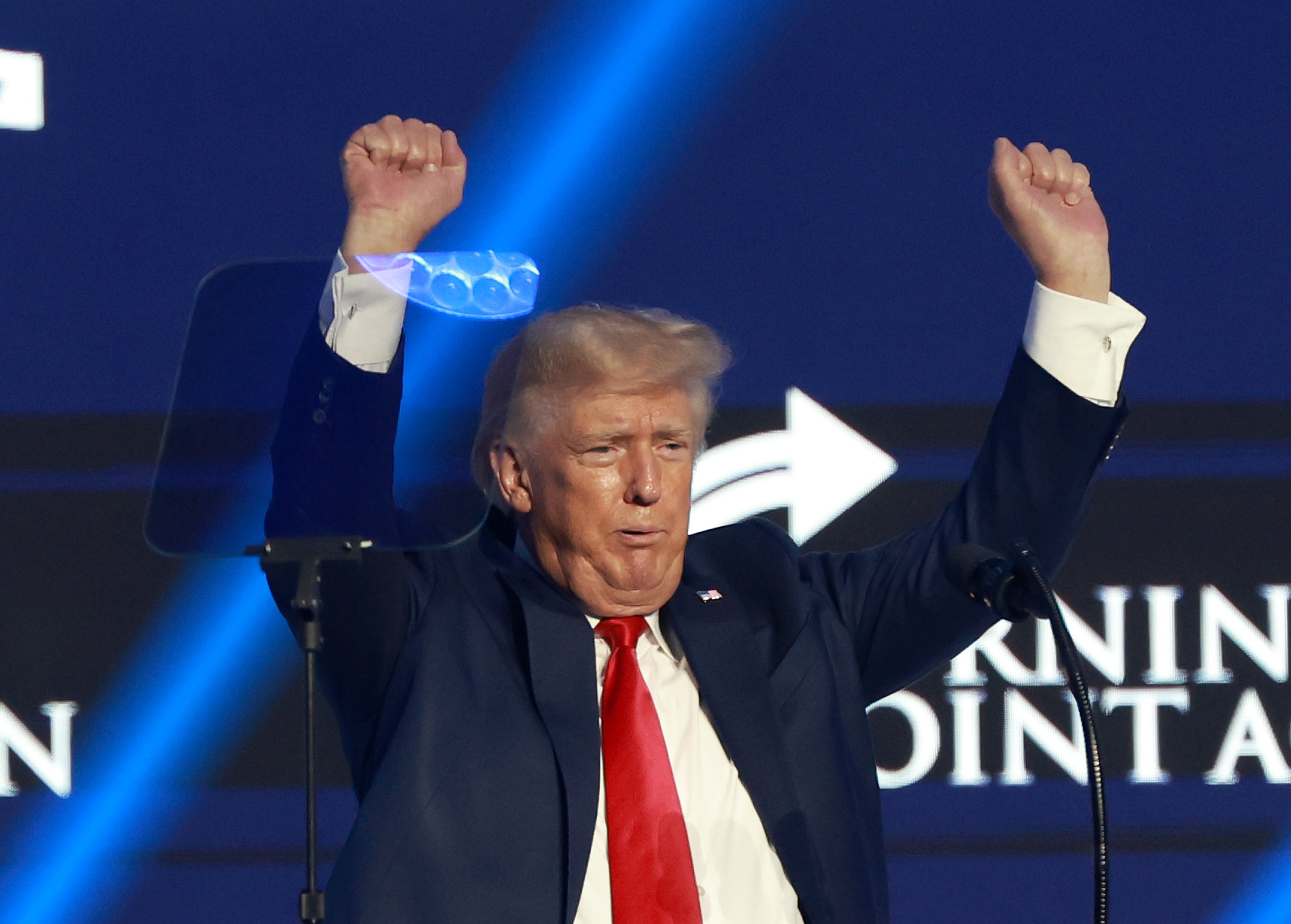 TAMPA, FLORIDA - JULY 23: Former U.S. President Donald Trump speaks during the Turning Point USA Student Action Summit held at the Tampa Convention Center on July 23, 2022 in Tampa, Florida. The event features student activism, leadership training, and a chance to participate in networking events with political leaders. Joe Raedle/Getty Images/AFP
== FOR NEWSPAPERS, INTERNET, TELCOS & TELEVISION USE ONLY ==