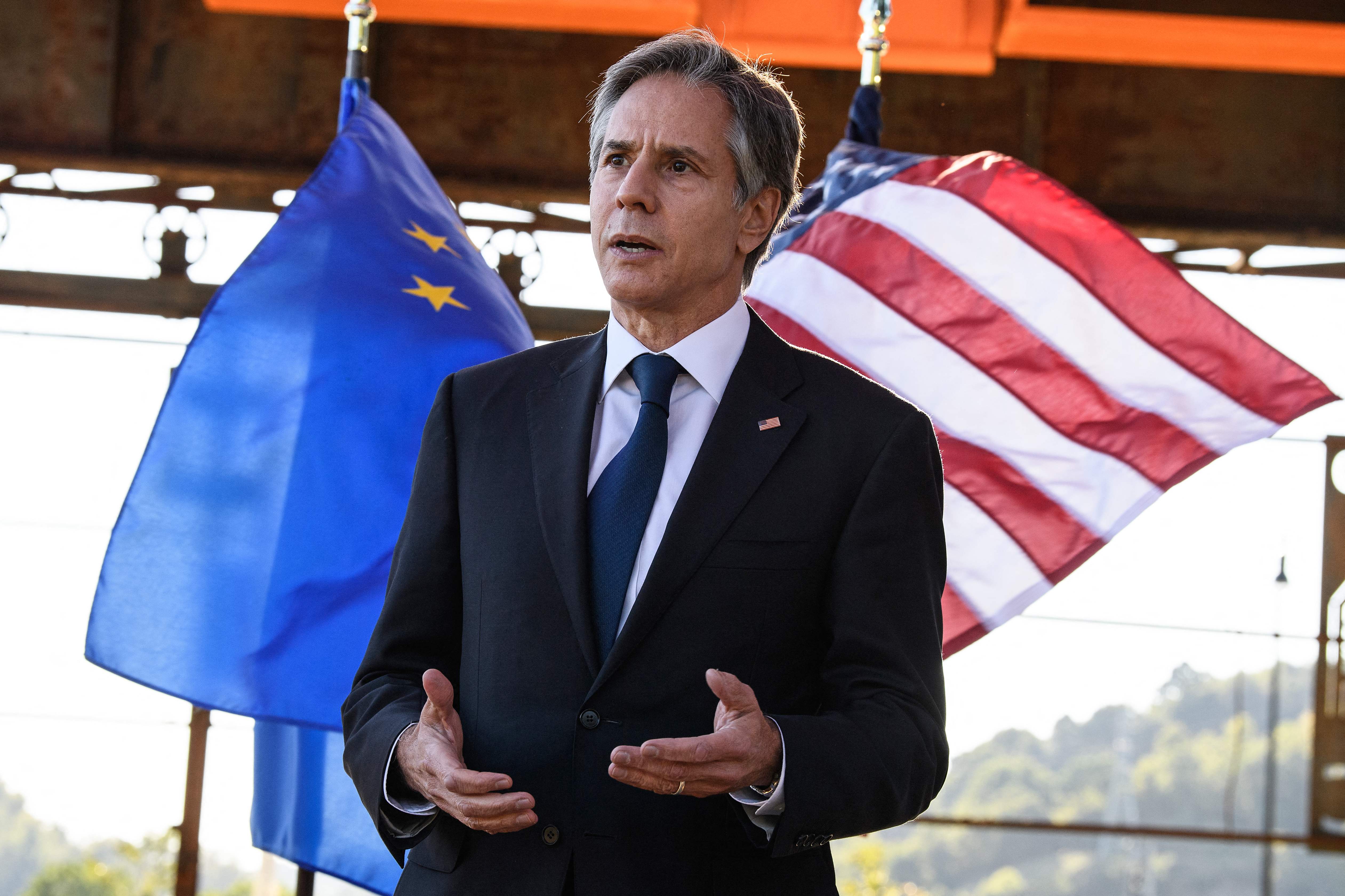 El Secretario de Estado de EE. UU., Antony Blinken, habla con la prensa durante el Consejo de Tecnología y Comercio inaugural entre EE. UU. y la UE en Pittsburgh, Pensilvania, el 29 de septiembre de 2021. (Foto de Nicholas Kamm / AFP)