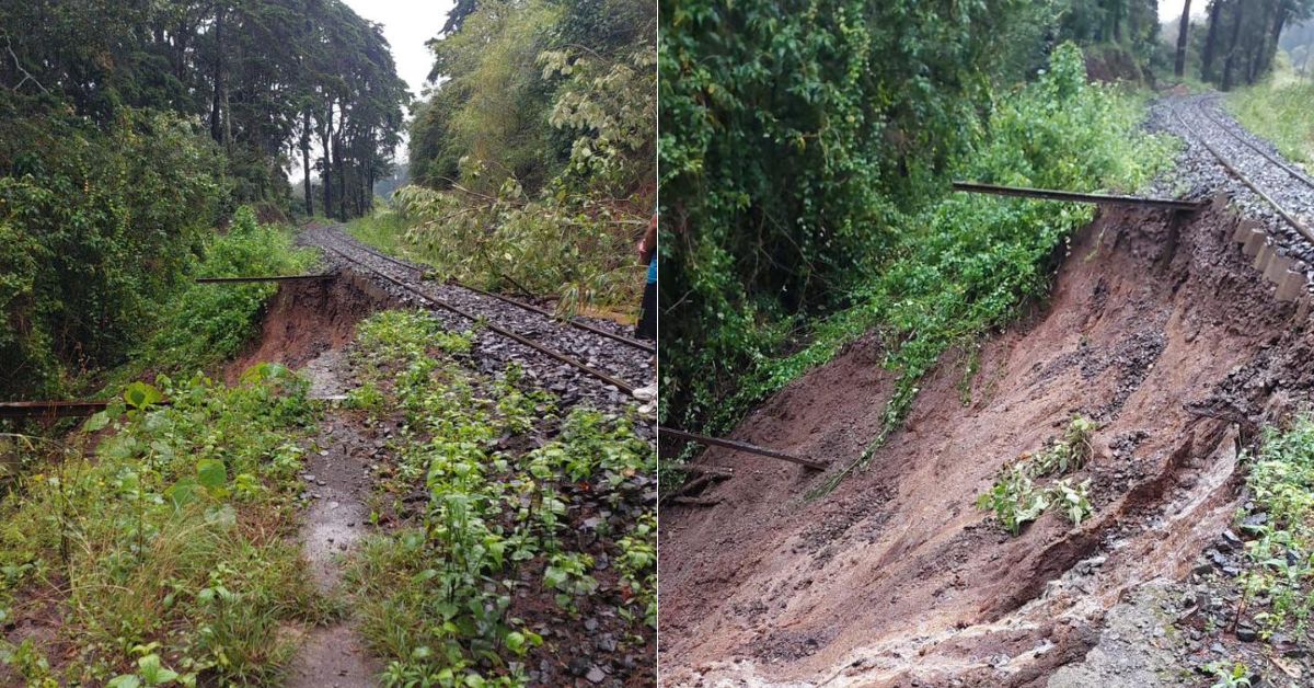 El servicio de trenes entre San José y Cartago se vio afectado producto del importante deslizamiento al costado de la vía férrea, a la altura del Fierro en Ochomogo. (Foto: cortesía Incofer)