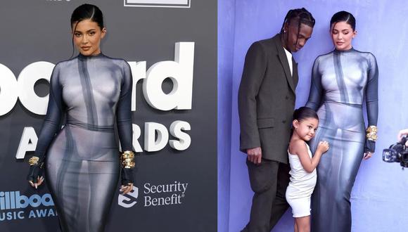 La empresaria y socialité Kilye Jenner, vestida en Balmain, protagonizó uno de los momentos más virales de la noche, pero no lo hizo sola: ella llamó la atención por acudir a la alfombra roja junto a su pequeña hija Stormi Webster. Esta fue la primera vez de la pequeña, de cuatro años, en un evento de esta índole. Ellas asistieron para apoyar a su pareja y padre Travis Scott. Foto: AFP