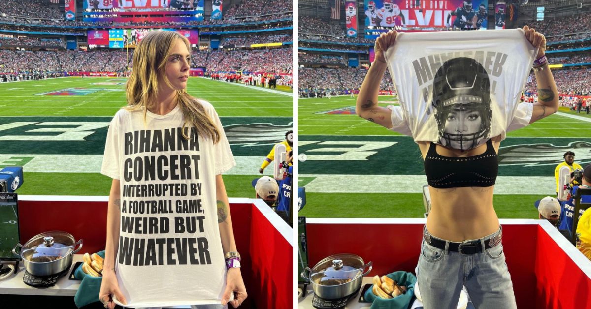 Cara Delevingne al Super Bowl 2023: mostra gli addominali con la t