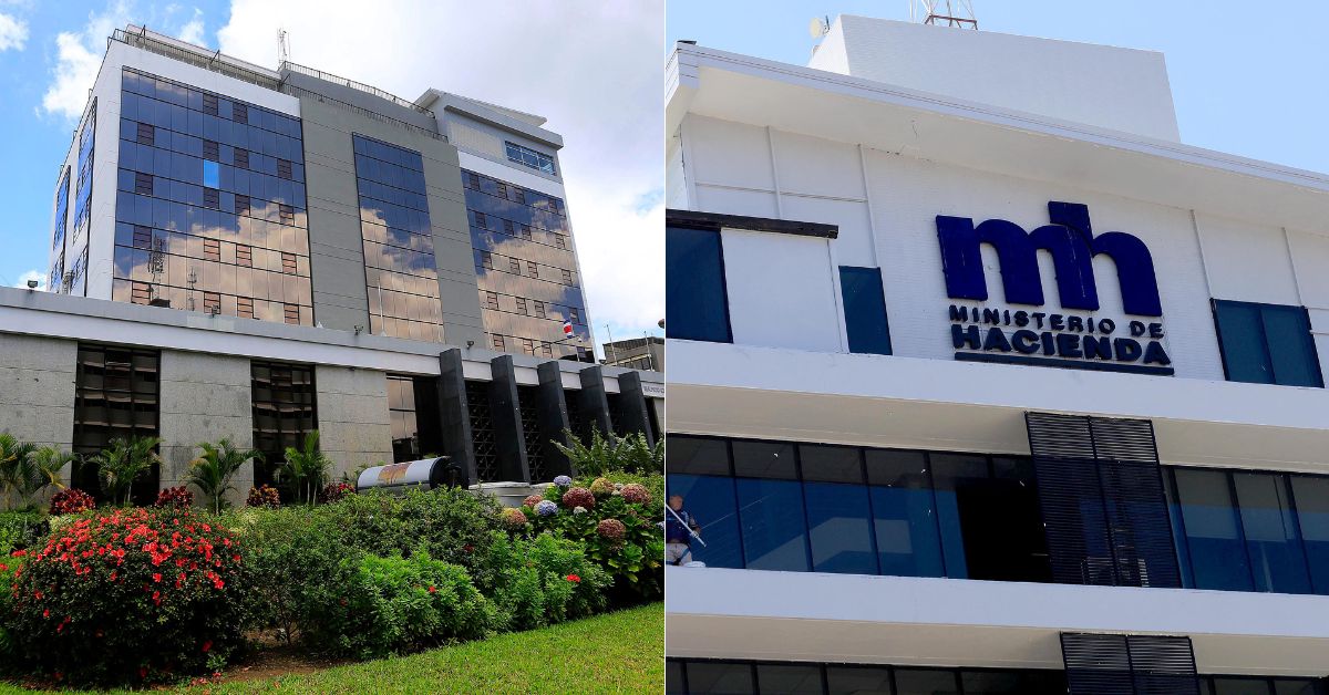 En la imagen, la fachada del Banco Central de Costa Rica y la fachada del Ministerio de Hacienda