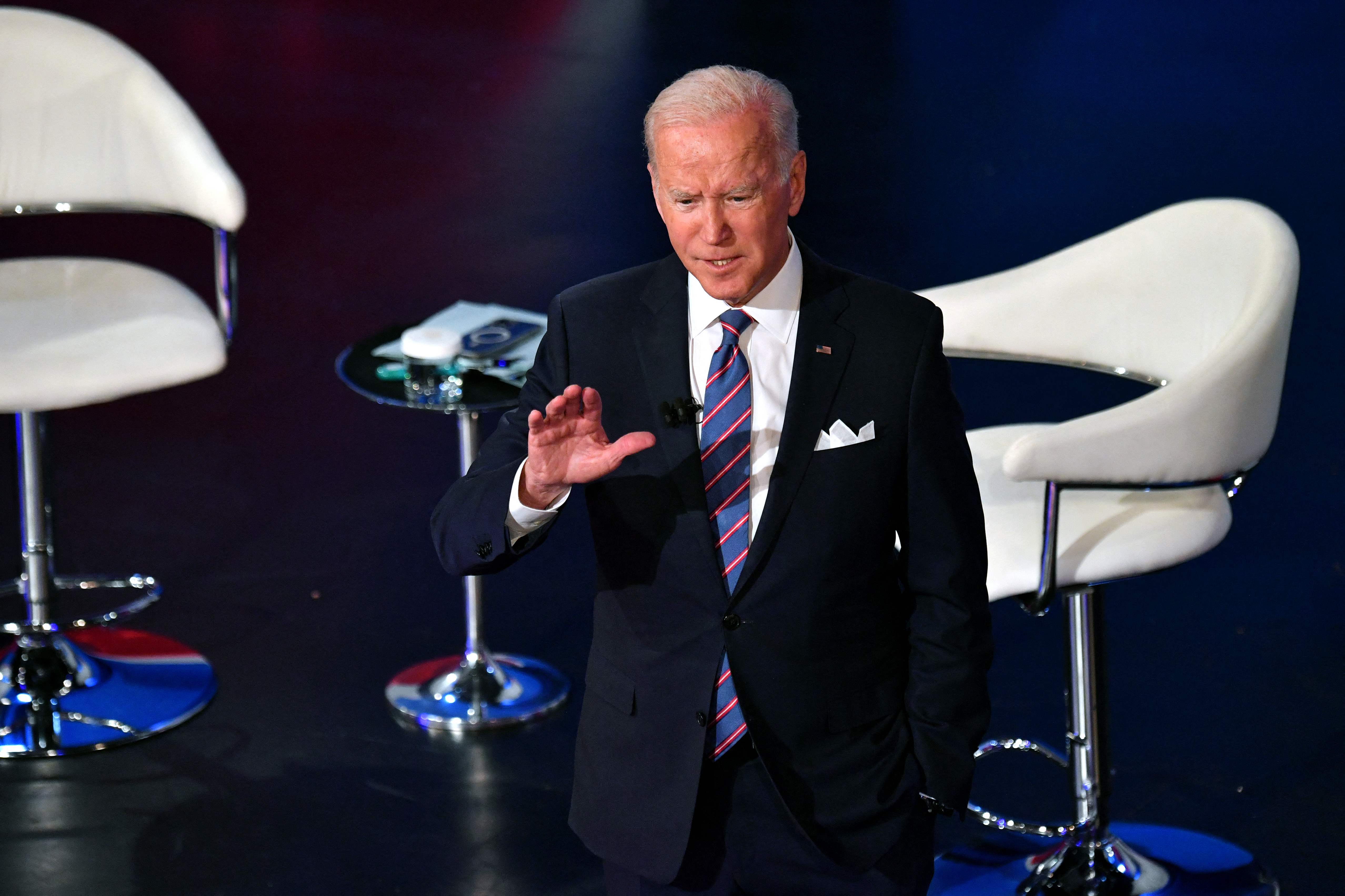 US President Joe Biden participates in a CNN town hall at Baltimore Center Stage in Baltimore, Maryland on October 21, 2021. (Photo by Nicholas Kamm / AFP)