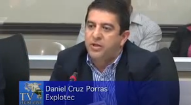 El 26 de 2015, José Daniel Cruz Porras, como gerente de Explotec, acudió a la Comisión de Seguridad de la Asamblea Legislativa para hablar en contra de una reforma a la Ley de Armas y Explosivos. Foto: Reproducción