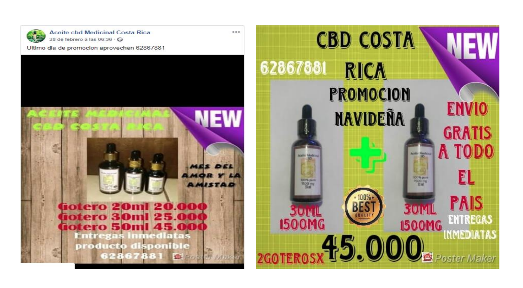 De esta manera se ofrecen supuestos aceites con CBD en varias páginas de redes sociales a lo largo de todo el país. Este producto en específico ya recibió una alerta sanitaria del Ministerio de Salud. Foto: MINSA