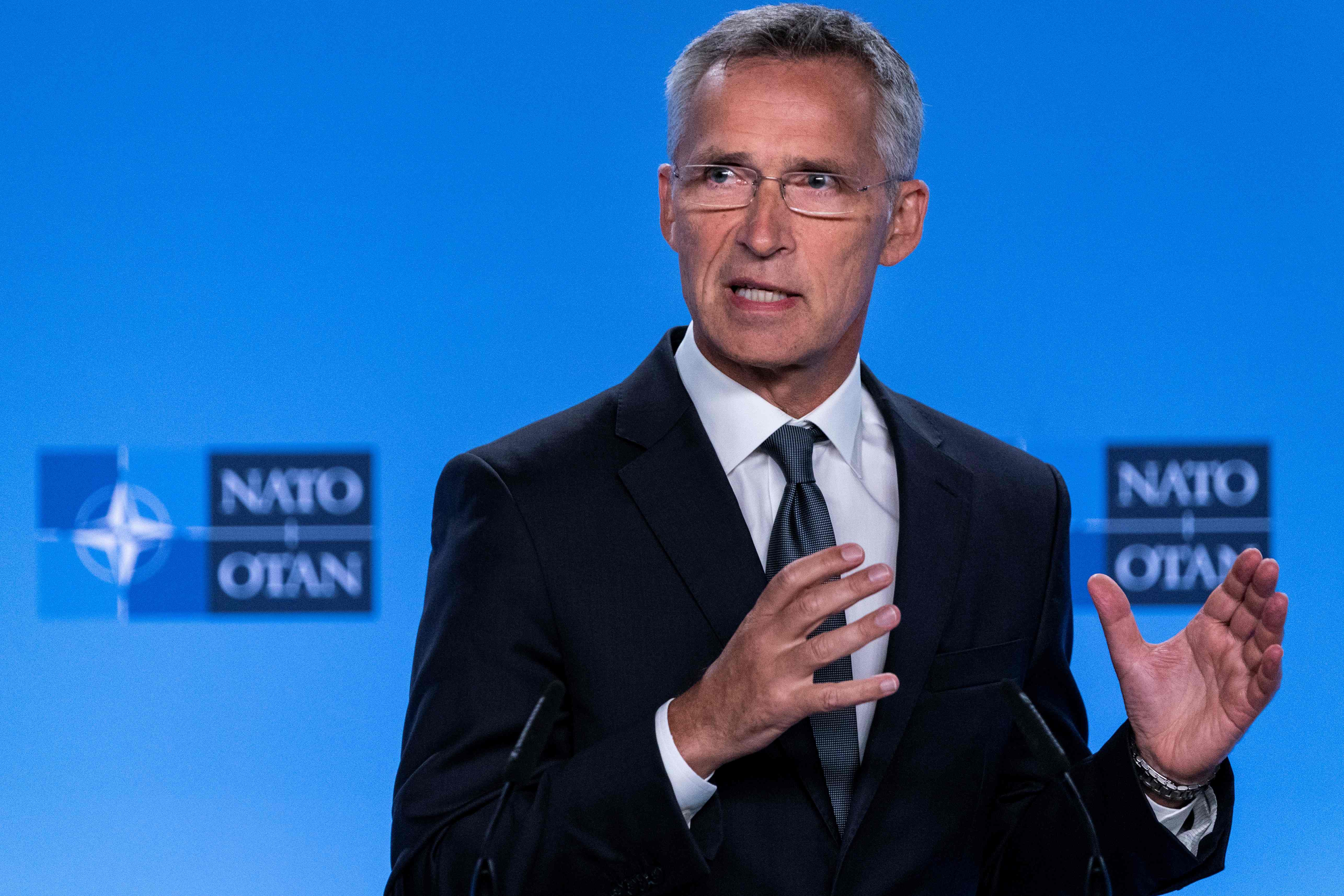 El secretario general de la OTAN, Jens Stoltenberg, dio declaraciones en una conferencia de prensa sobre el final del tratado de armas nucleares de alcance intermedio en la sede de la OTAN, en Bruselas, el 2 de agosto del 2019.Foto: AFP