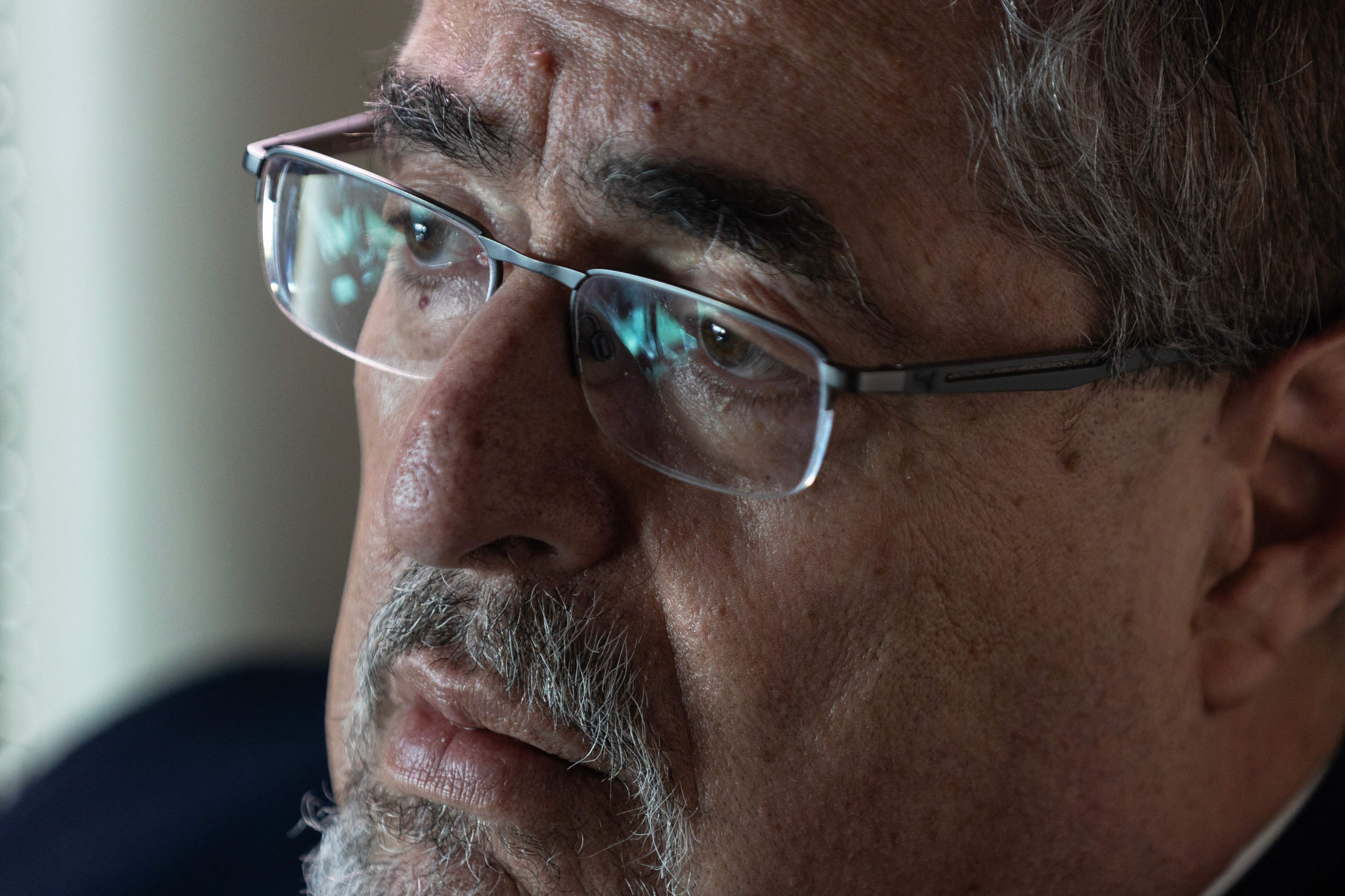 Guatemala's President elect Bernardo Arevalo speaks during an interview with AFP after his meeting with Panama's President Laurentino Cortizo in Panama City, on December 19, 2023. Guatemala's President elect, Bernardo Arevalo, told AFP that he is convinced that he will assume power on January 14 and govern without fear, after having "blocked" the "coup d'�tat" that he claims was engineered by the "corrupt" Guatemalan political elite. (Photo by Gerardo PESANTEZ / AFP)
