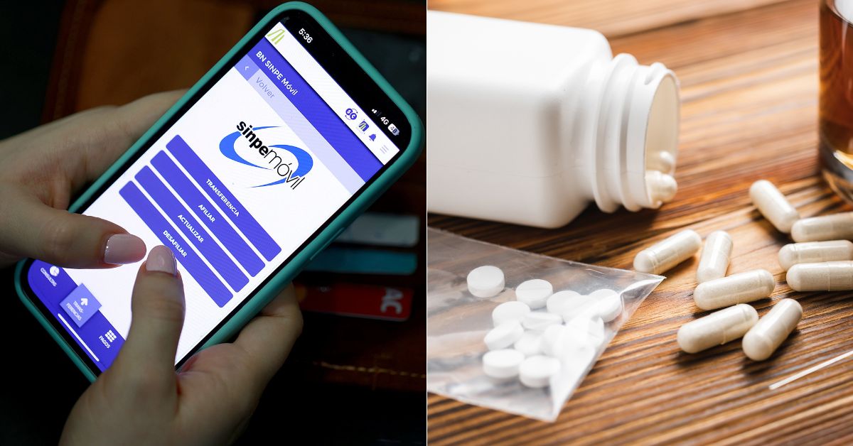 En la imagen, un teléfono mostrando el sinpe móvil y una botella con pastillas