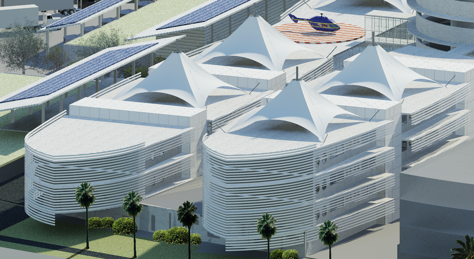 Barranca de Puntarenas. Nuevo hospital Monseñor Sanabria. El nuevo edificio tendrá 70.000 metros cuadrados de construcción con 64 consultorios, 12 quirófanos, y 350 camas.