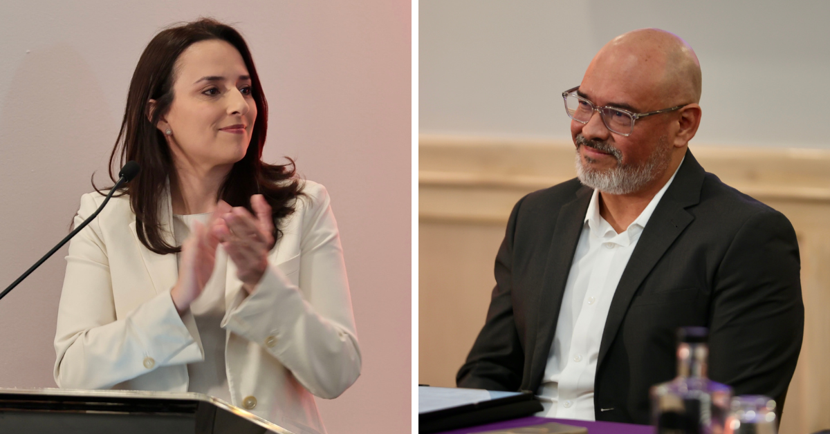 Natalia Díaz, candidata de Unidos Podemos, presentó a Juan José Andrade, exdirector de Policía, como estratega en seguridad de su campaña presidencial.